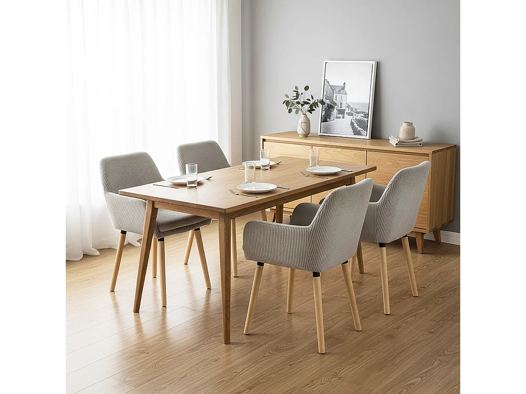 Lot de 4 chaises de salle à manger velours côtelé scandinave, ELIA