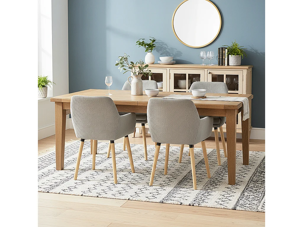 Lot de 4 chaises de salle à manger velours côtelé scandinave, ELIA