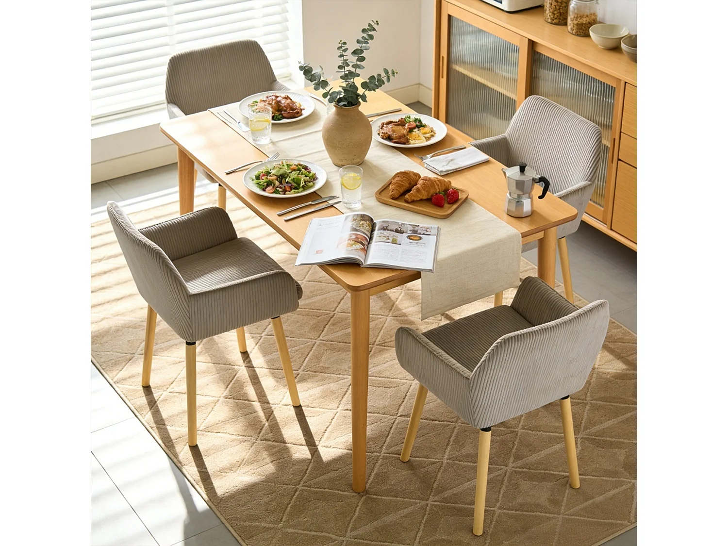 Lot de 4 chaises de salle à manger velours côtelé scandinave, ELIA