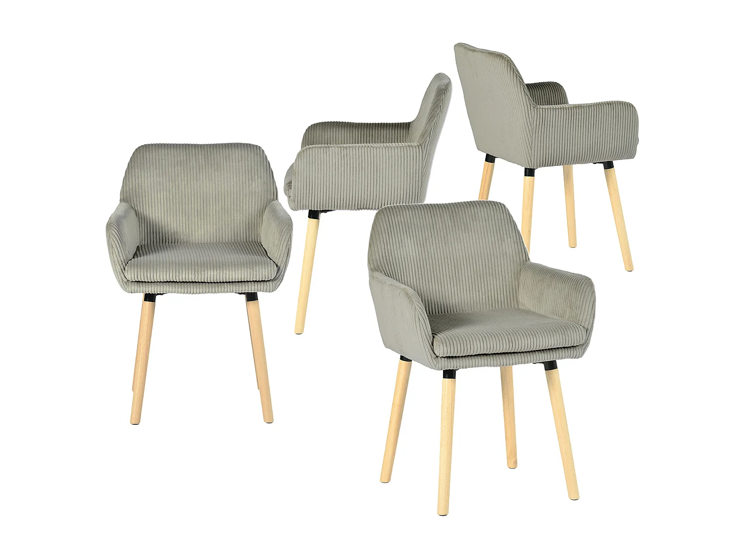 Lot de 4 chaises de salle à manger velours côtelé scandinave, ELIA