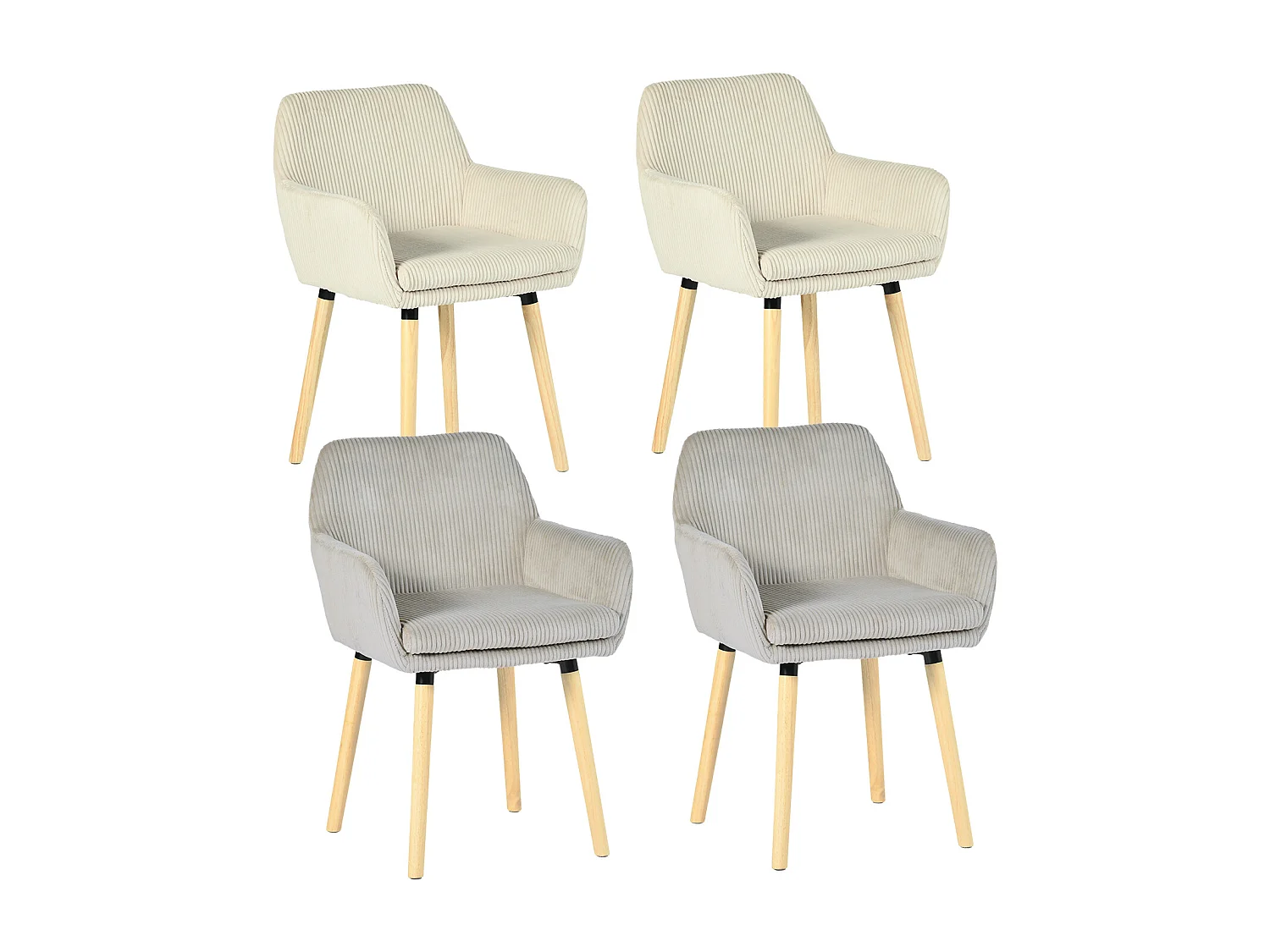 Lot de 4 chaises de salle à manger velours côtelé scandinave, ELIA