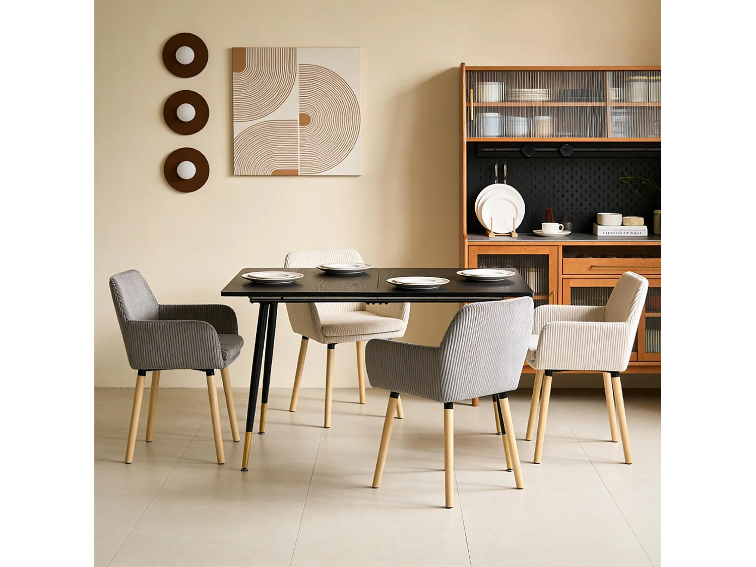 Lot de 4 chaises de salle à manger velours côtelé scandinave, ELIA