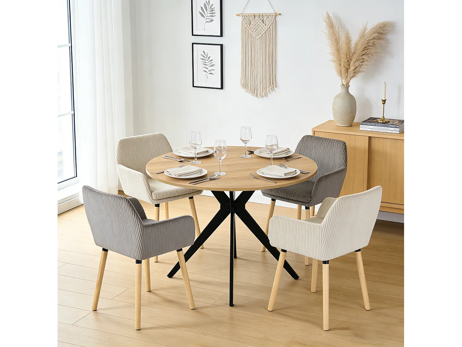 Lot de 4 chaises de salle à manger velours côtelé scandinave, ELIA