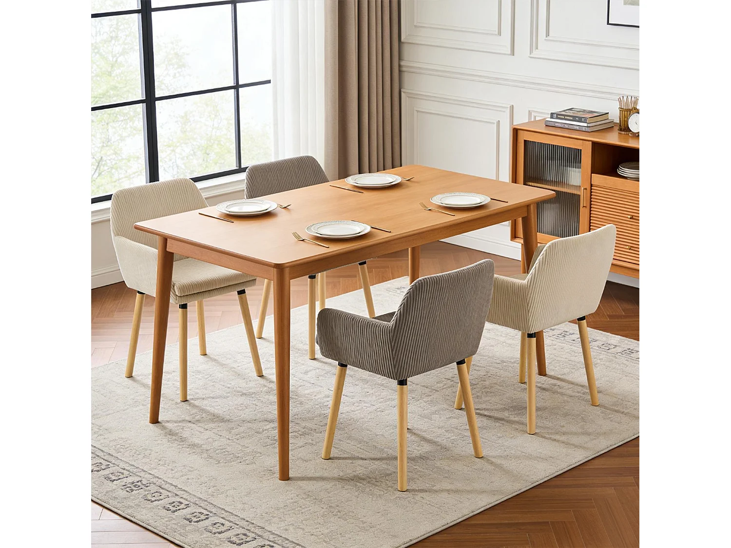 Lot de 4 chaises de salle à manger velours côtelé scandinave, ELIA