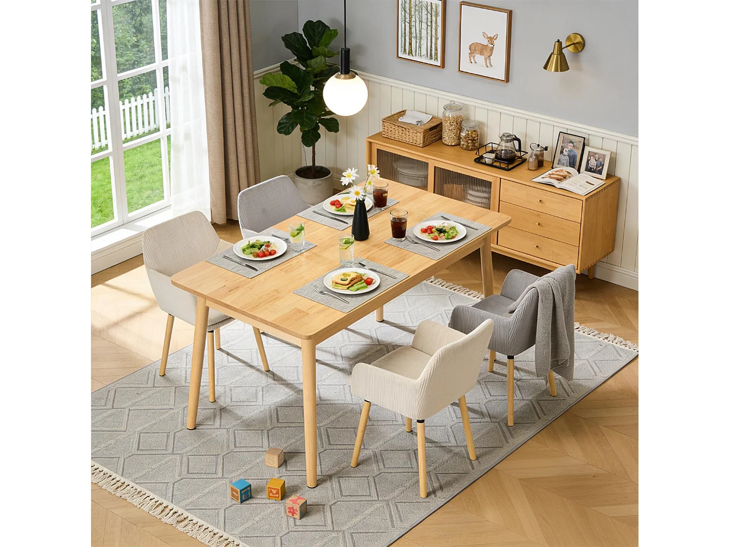 Lot de 4 chaises de salle à manger velours côtelé scandinave, ELIA