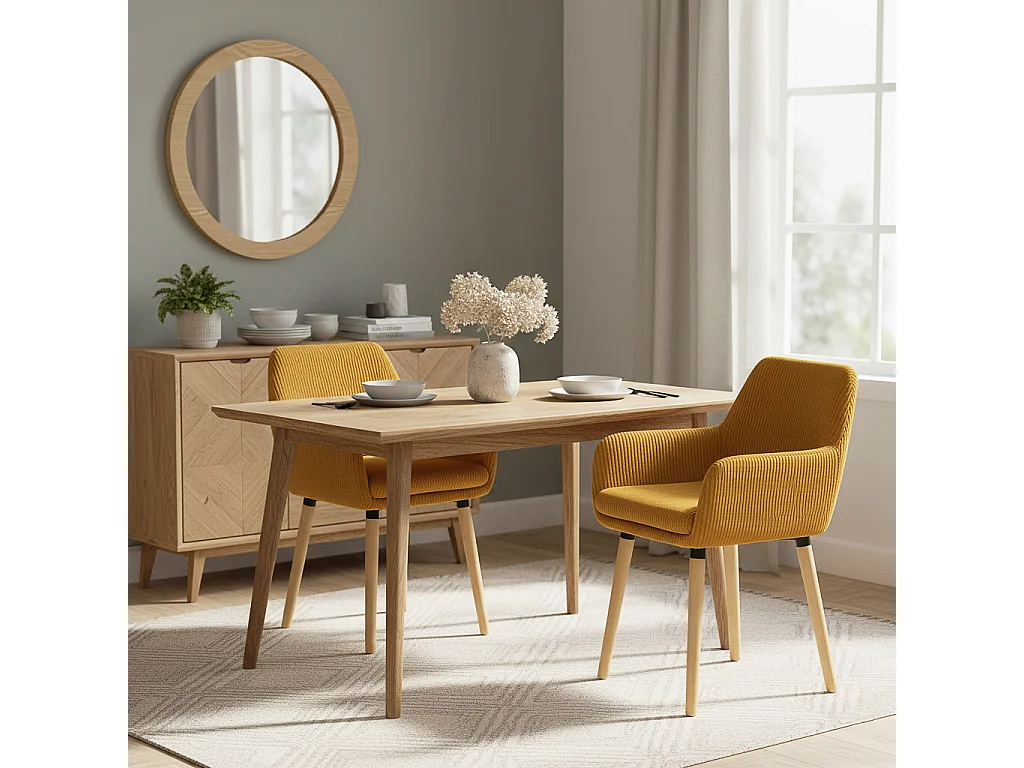 Lot de 2 chaises de salle à manger velours côtelé scandinave, ELIA