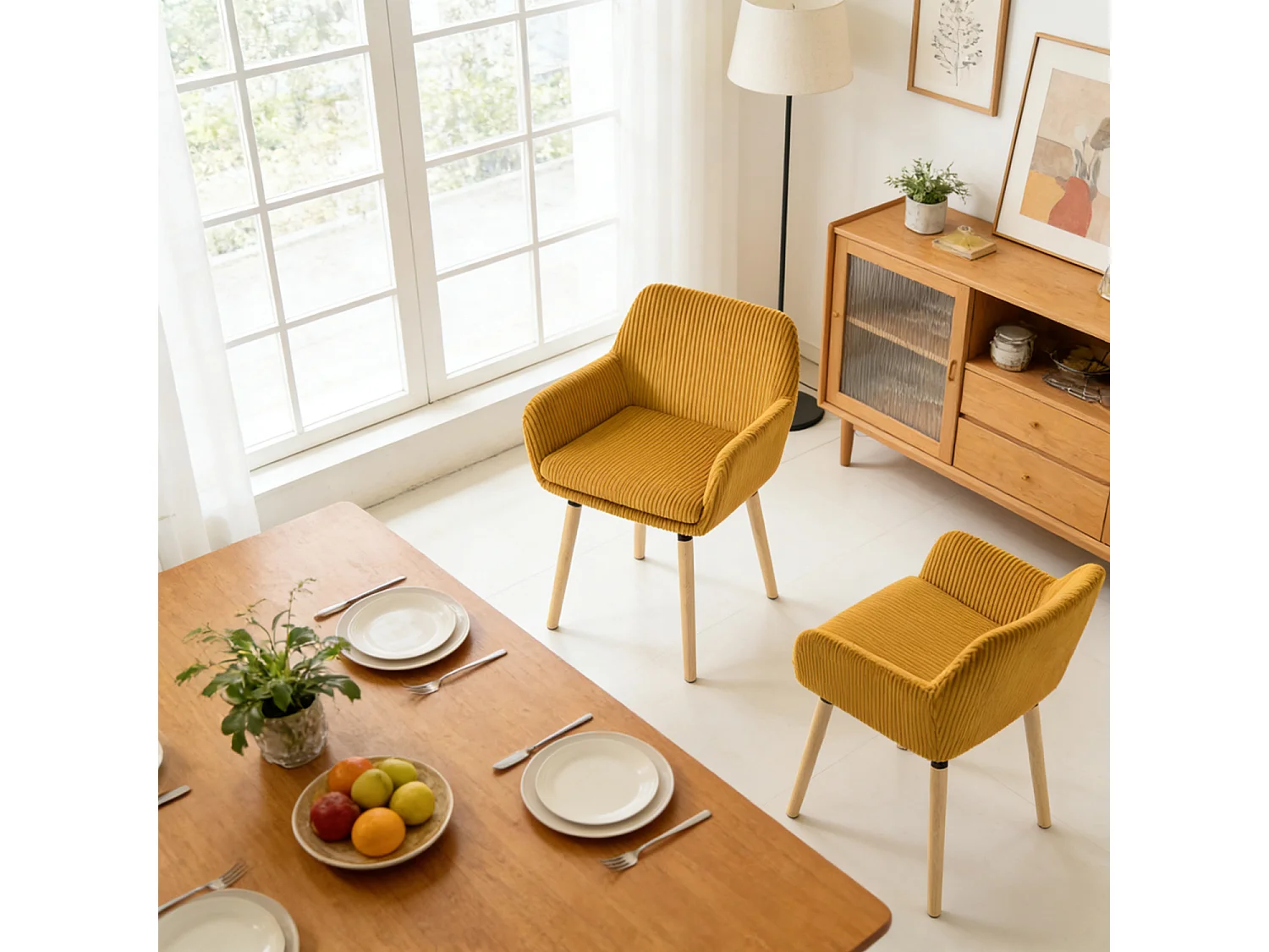 Lot de 2 chaises de salle à manger velours côtelé scandinave, ELIA