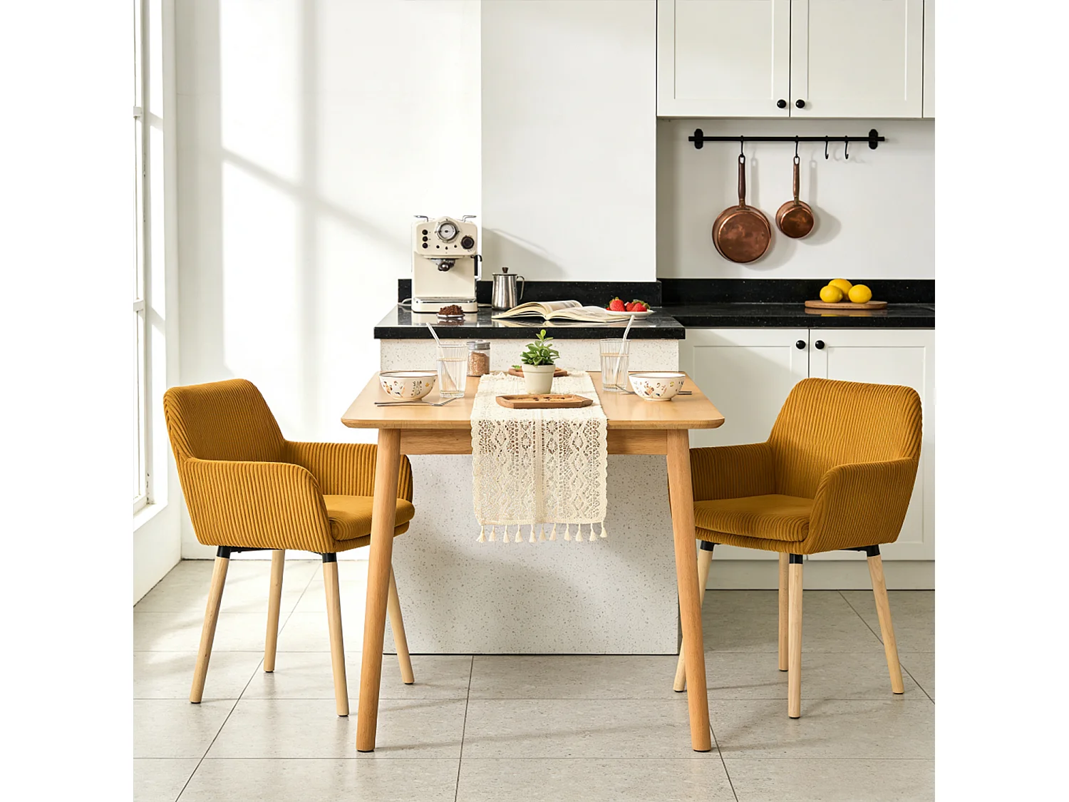 Lot de 2 chaises de salle à manger velours côtelé scandinave, ELIA