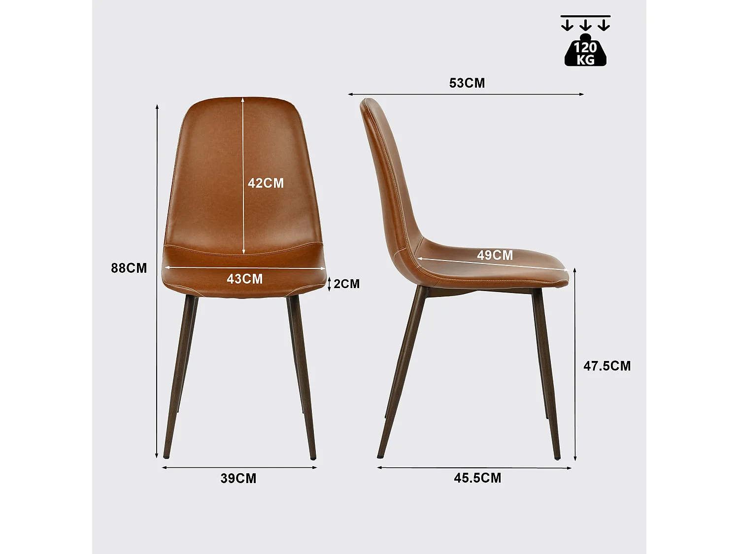 Lot de 2 chaises de salle à manger style vintage, CHARLTONPU