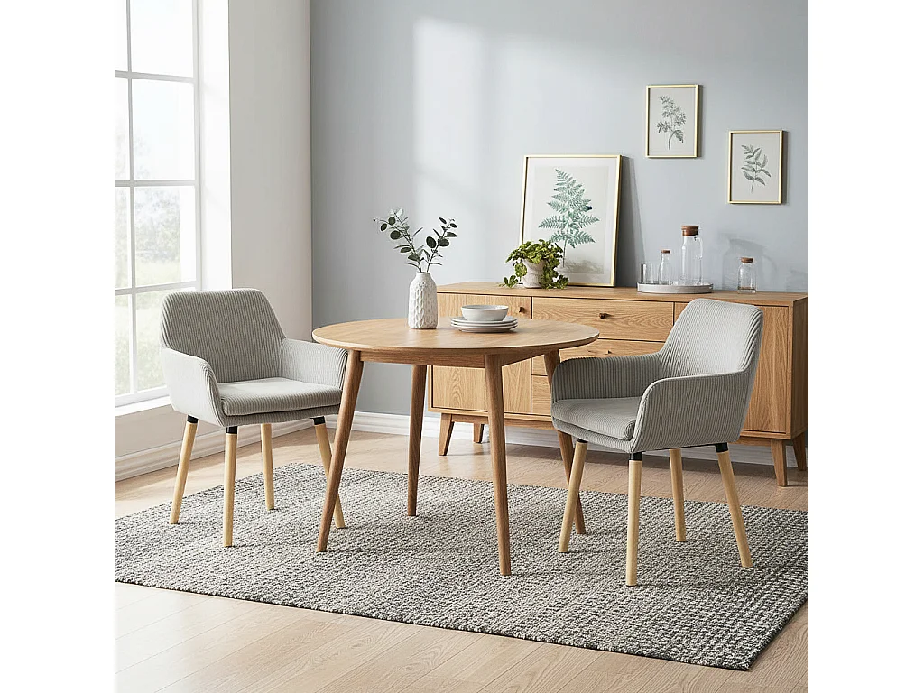 Lot de 2 chaises de salle à manger velours côtelé scandinave, ELIA