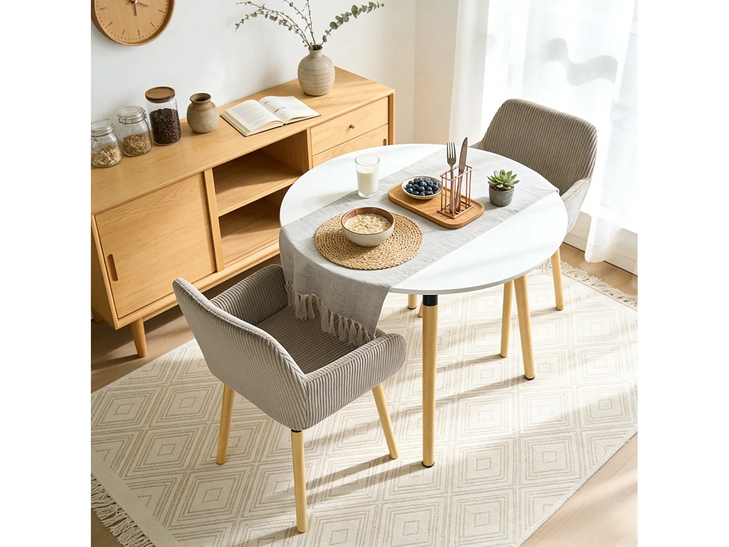 Lot de 2 chaises de salle à manger velours côtelé scandinave, ELIA