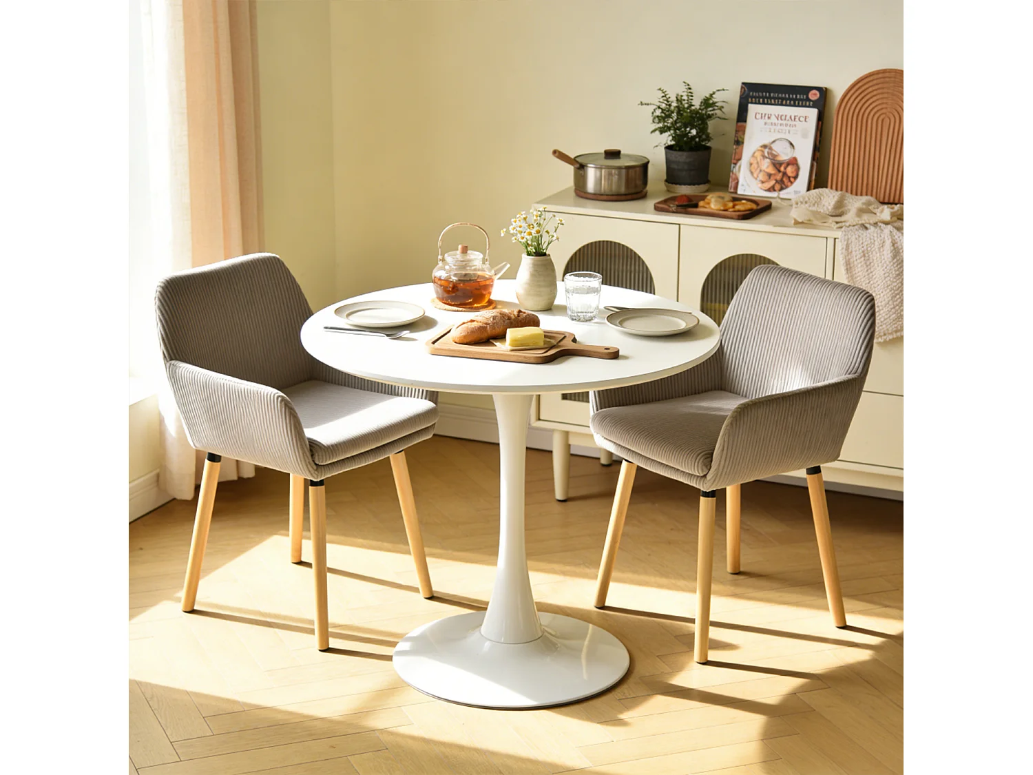 Lot de 2 chaises de salle à manger velours côtelé scandinave, ELIA