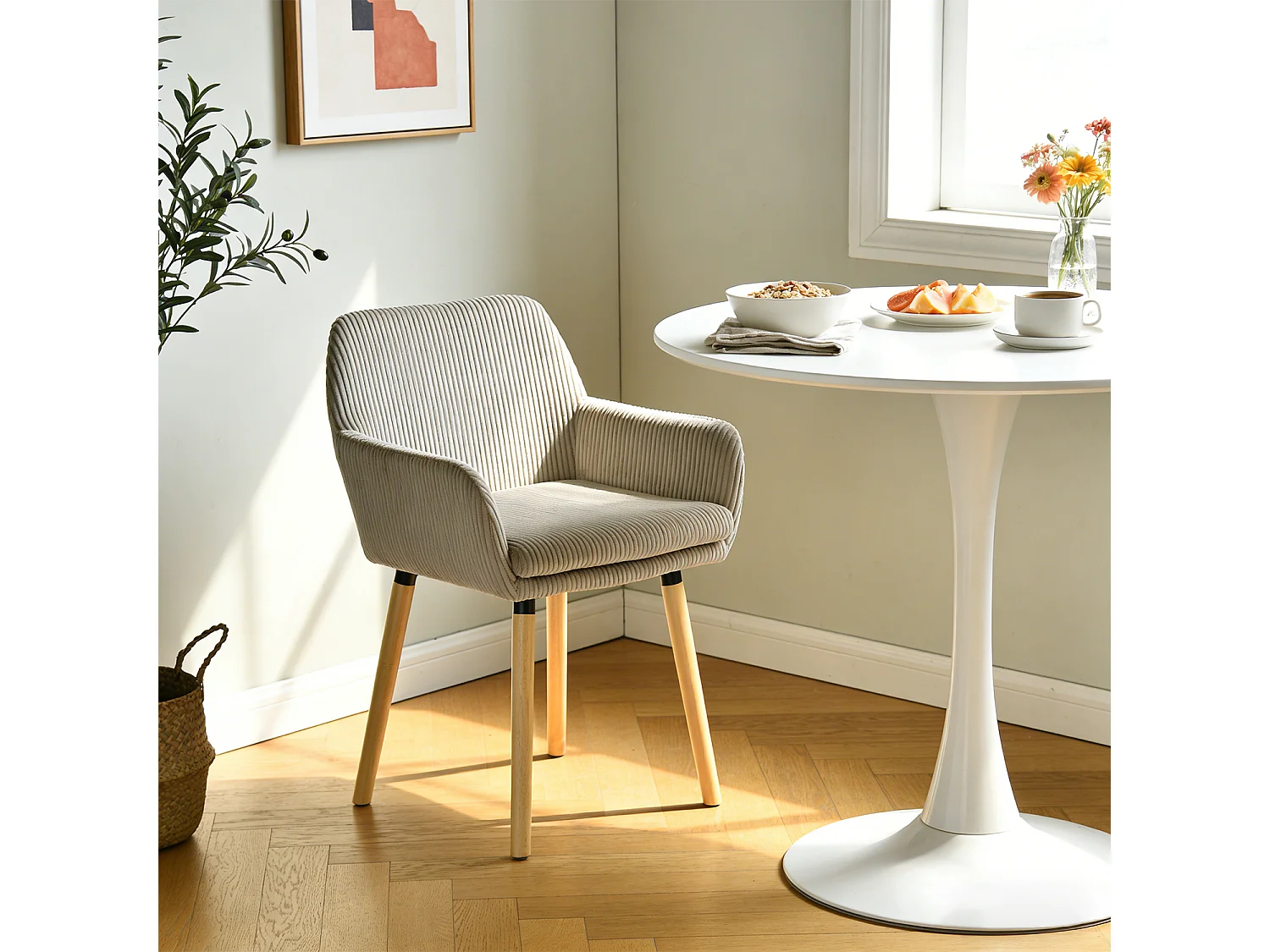 Lot de 2 chaises de salle à manger velours côtelé scandinave, ELIA