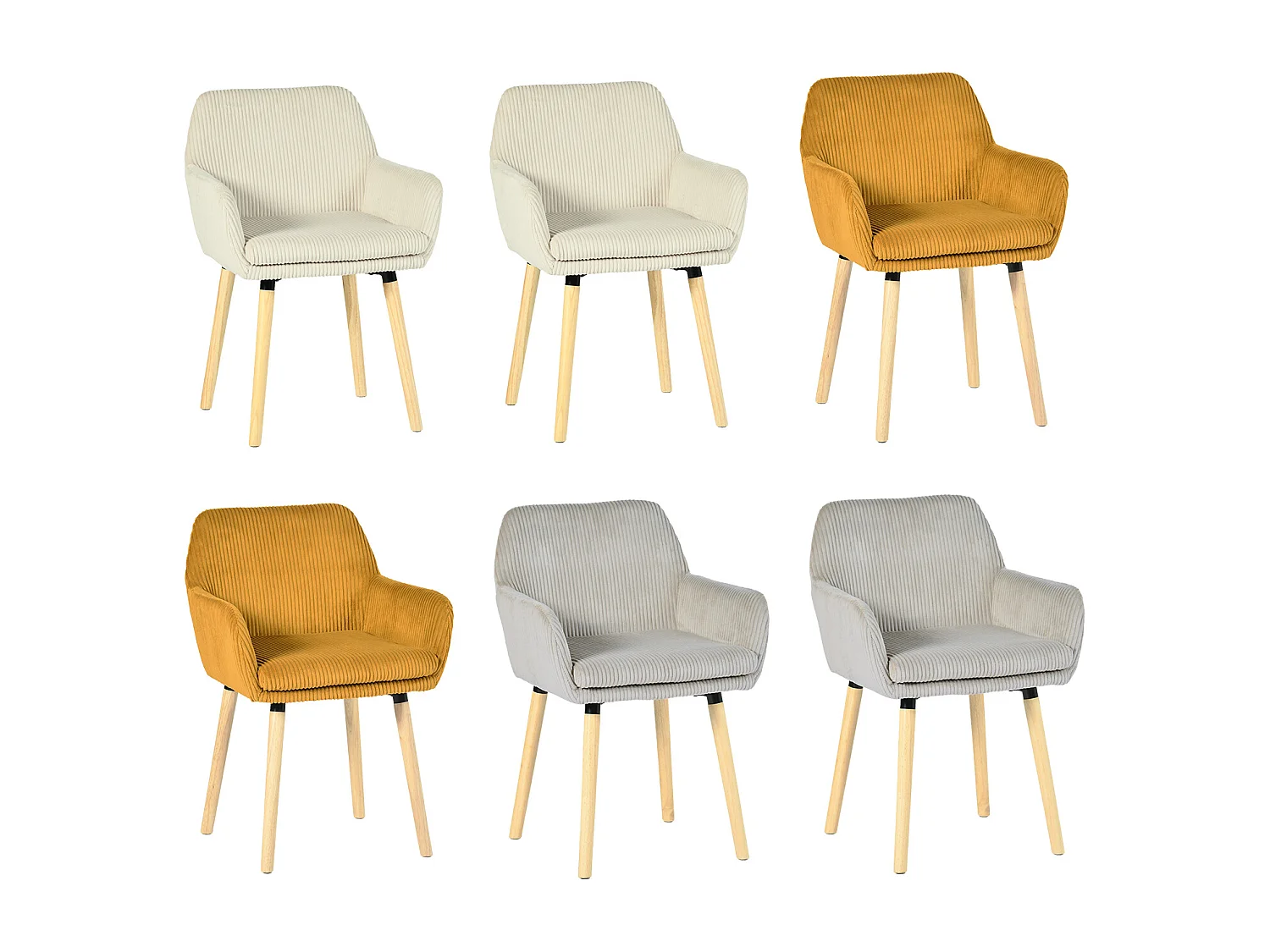 Lot de 6 chaises de salle à manger velours côtelé scandinave, ELIA