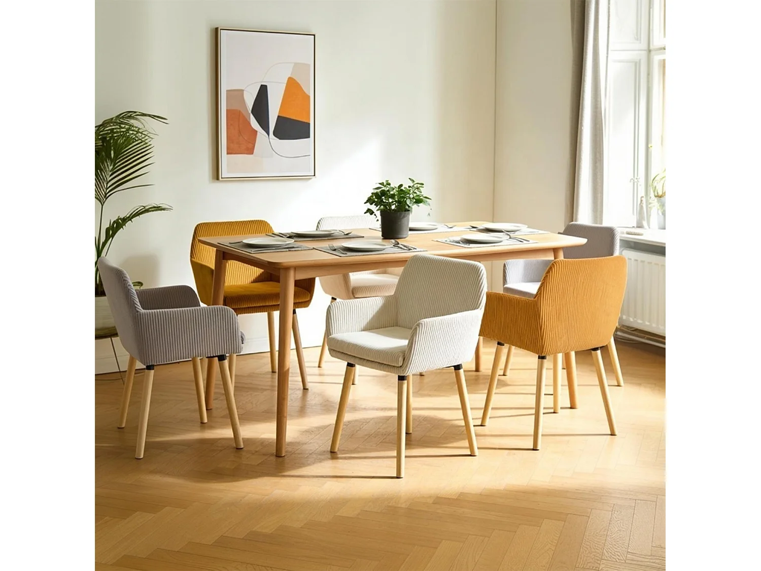 Lot de 6 chaises de salle à manger velours côtelé scandinave, ELIA