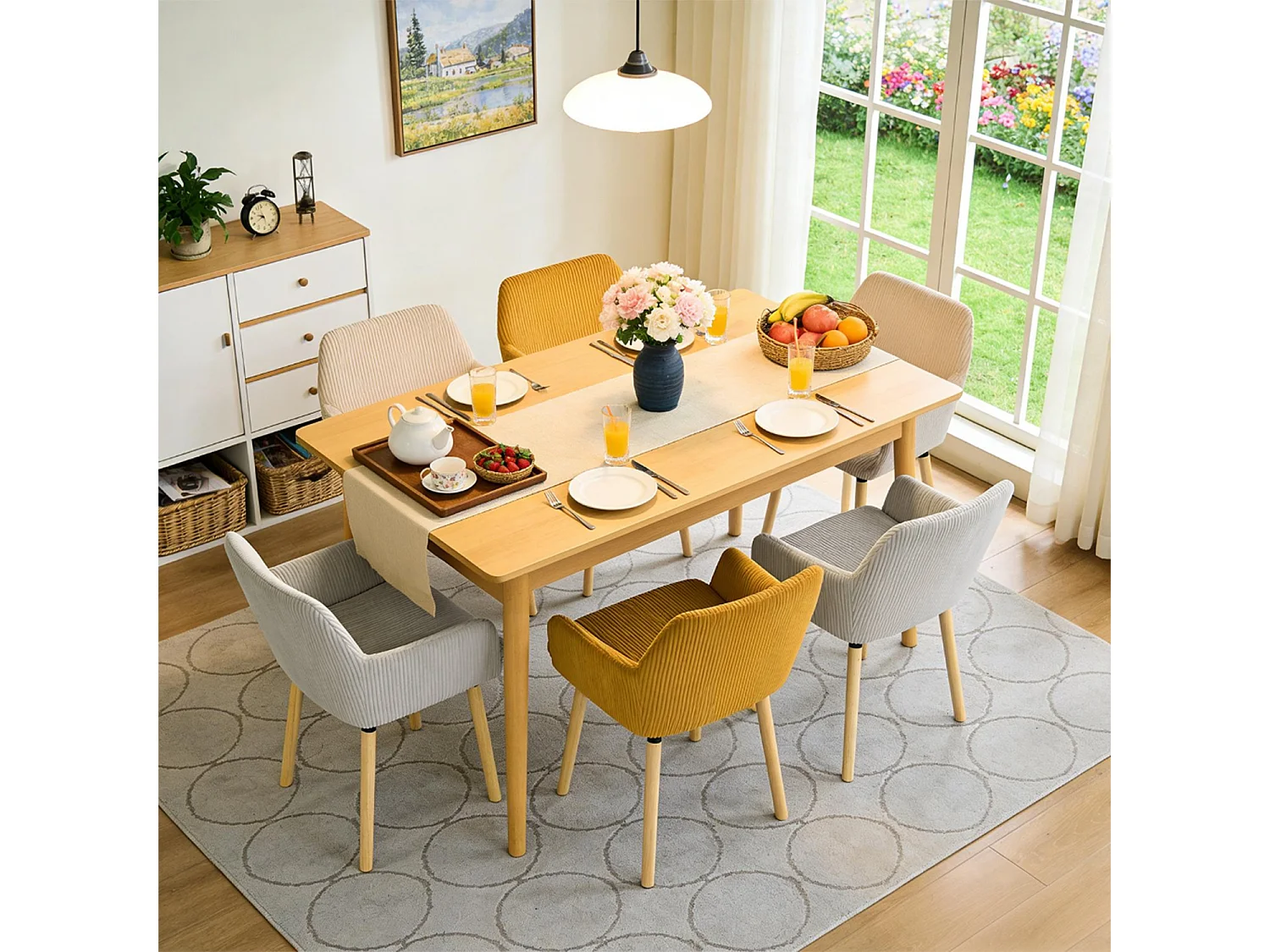 Lot de 6 chaises de salle à manger velours côtelé scandinave, ELIA