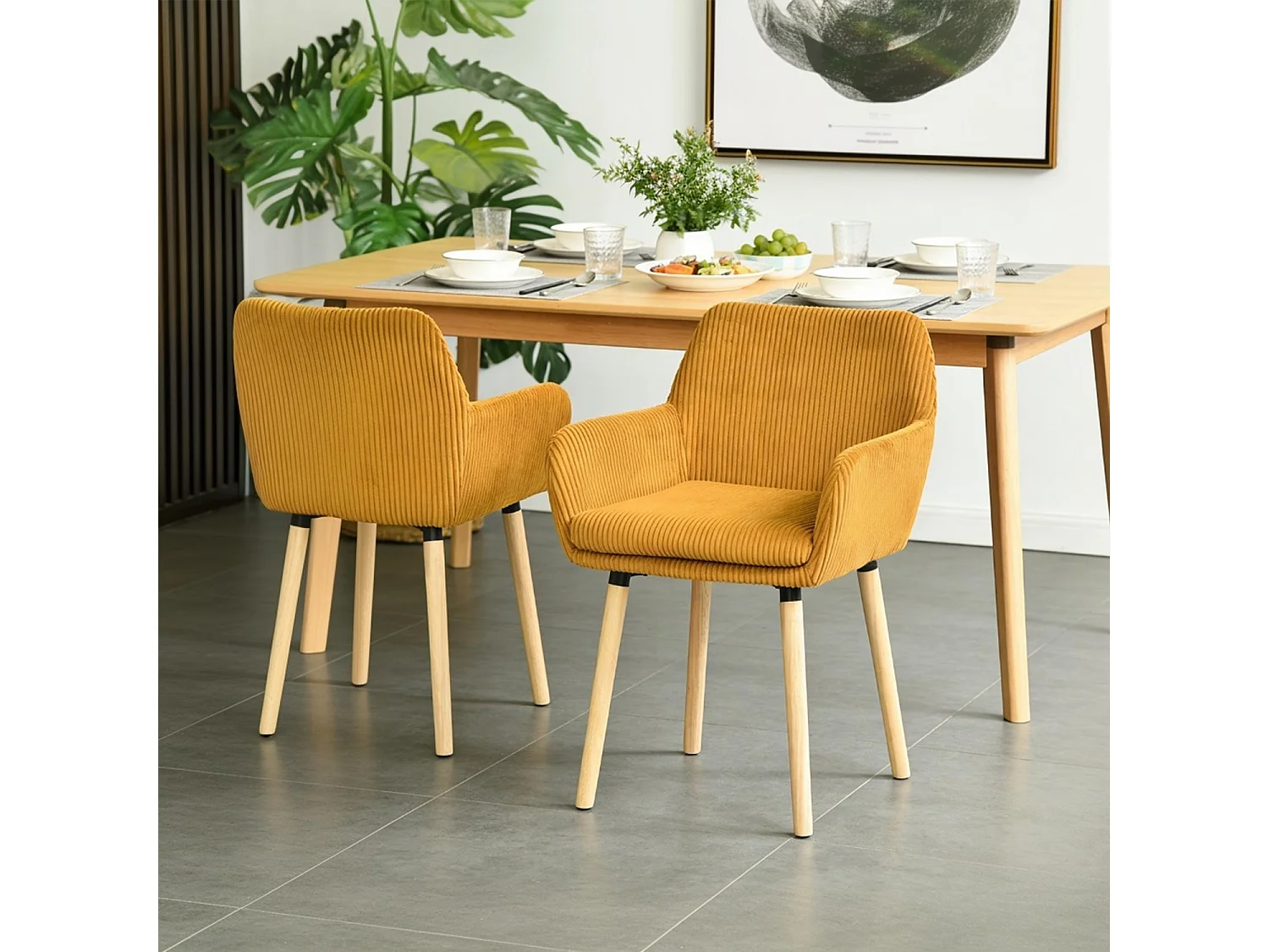 Lot de 6 chaises de salle à manger velours côtelé scandinave, ELIA