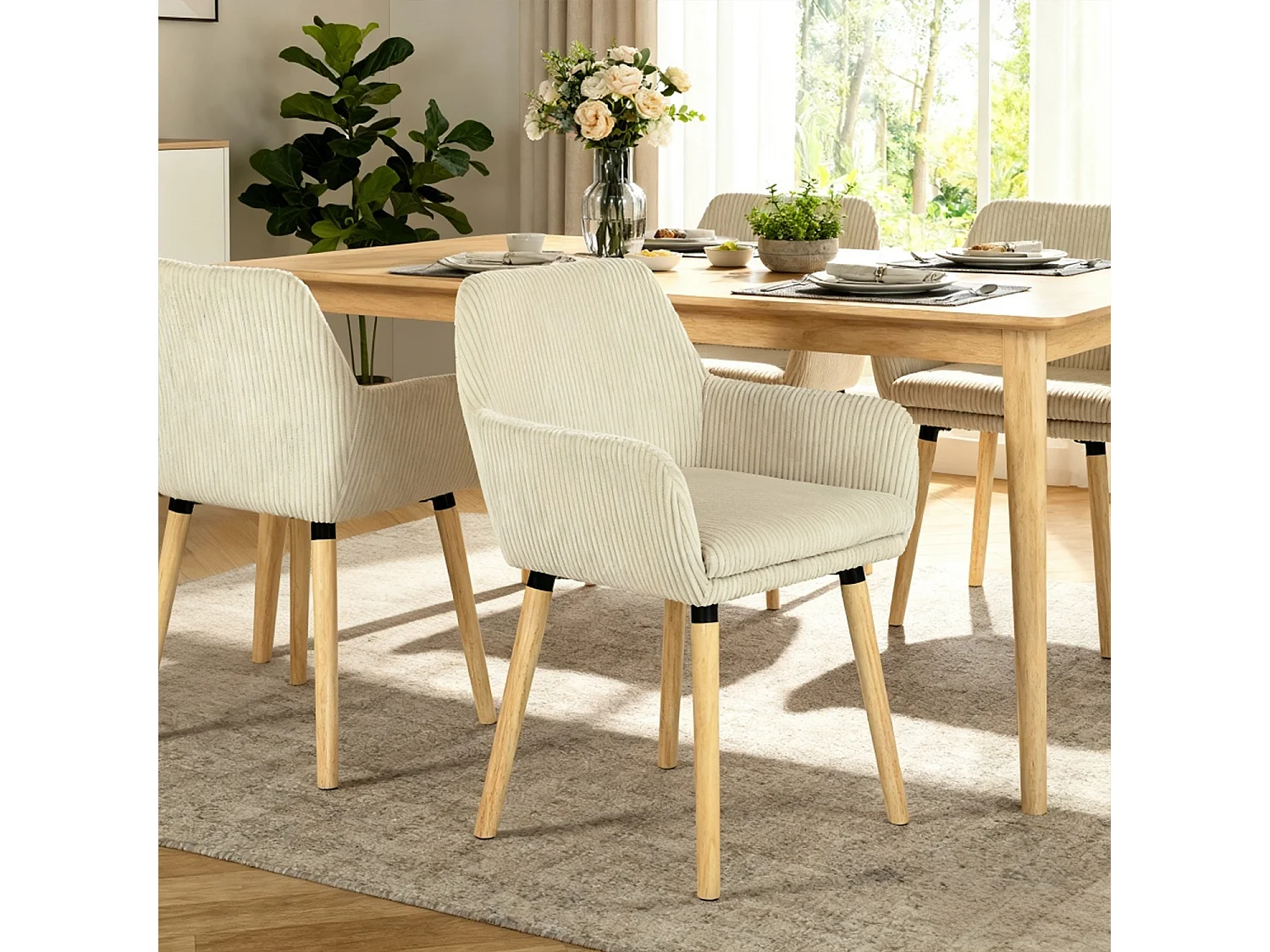 Lot de 6 chaises de salle à manger velours côtelé scandinave, ELIA