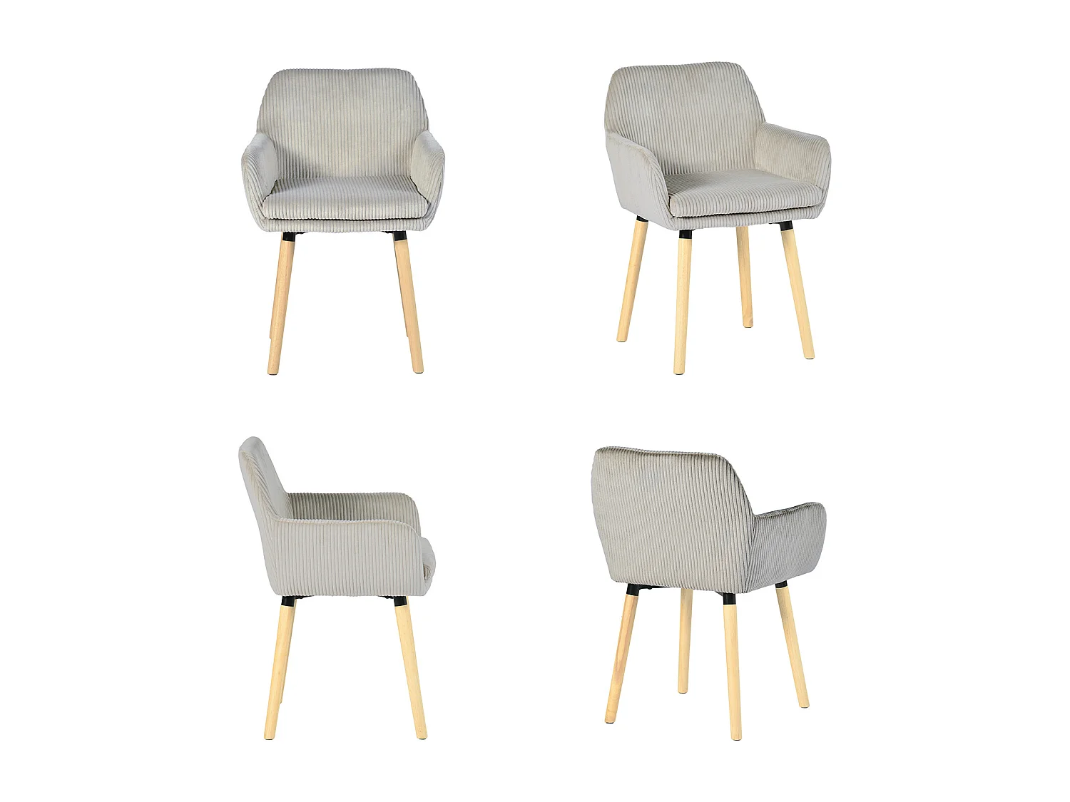 Lot de 6 chaises de salle à manger velours côtelé scandinave, ELIA