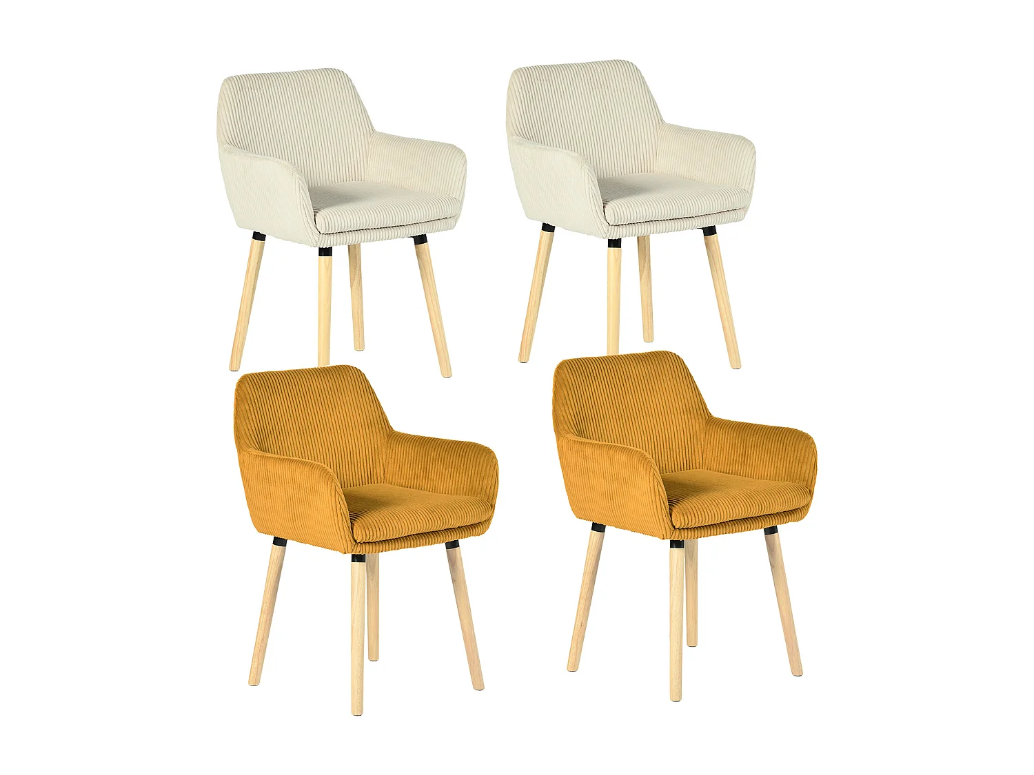 Lot de 4 chaises de salle à manger velours côtelé scandinave, ELIA