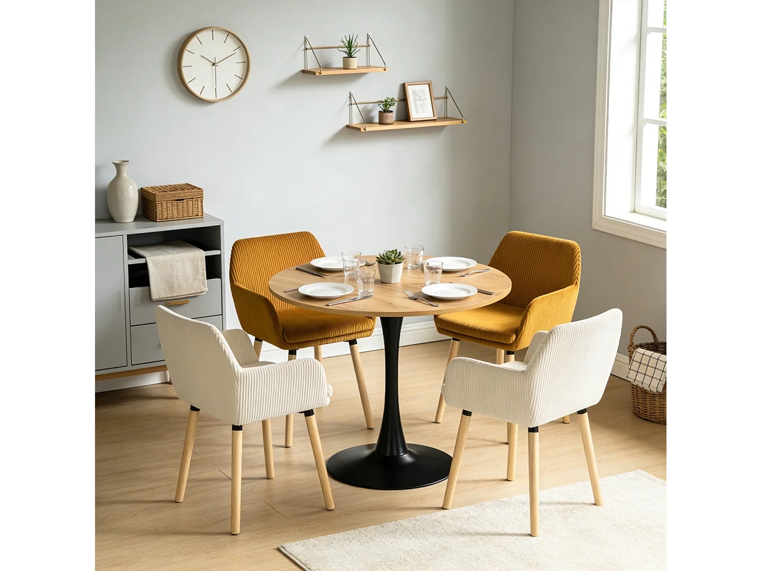 Lot de 4 chaises de salle à manger velours côtelé scandinave, ELIA