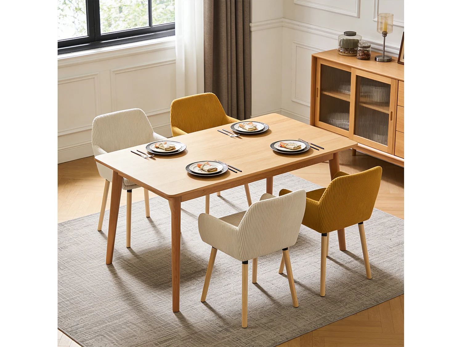 Lot de 4 chaises de salle à manger velours côtelé scandinave, ELIA
