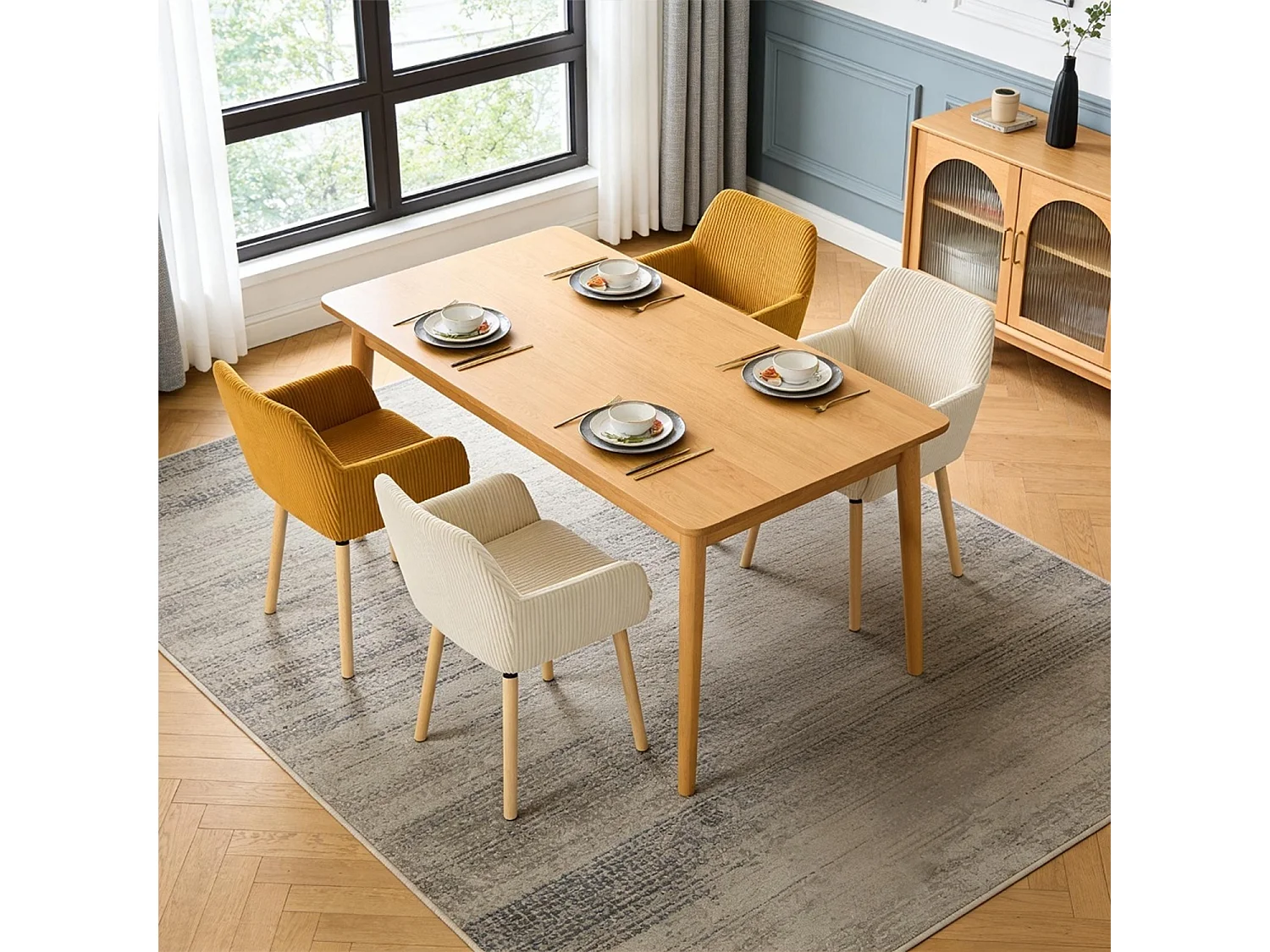 Lot de 4 chaises de salle à manger velours côtelé scandinave, ELIA