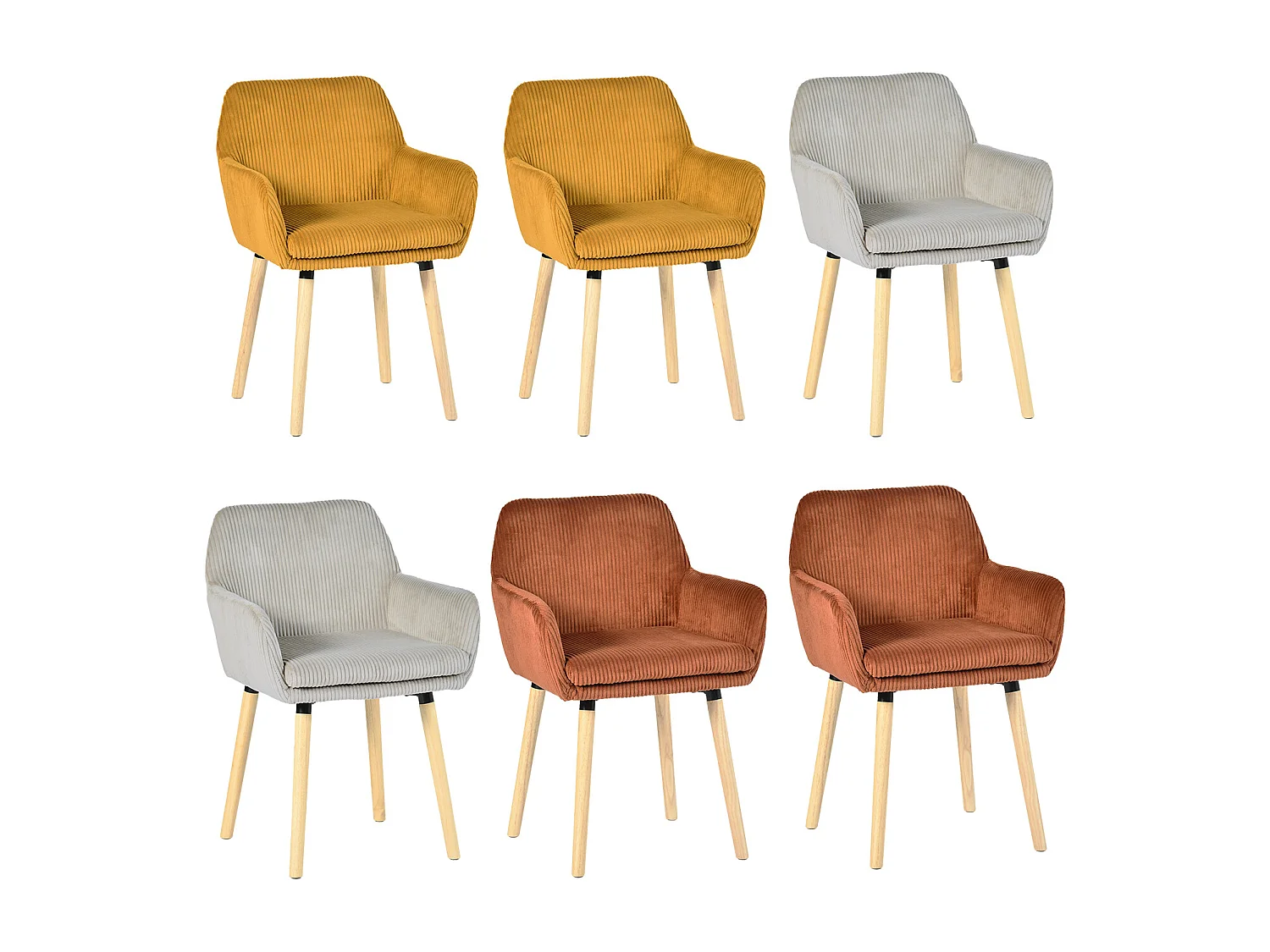 Lot de 6 chaises de salle à manger velours côtelé scandinave, ELIA