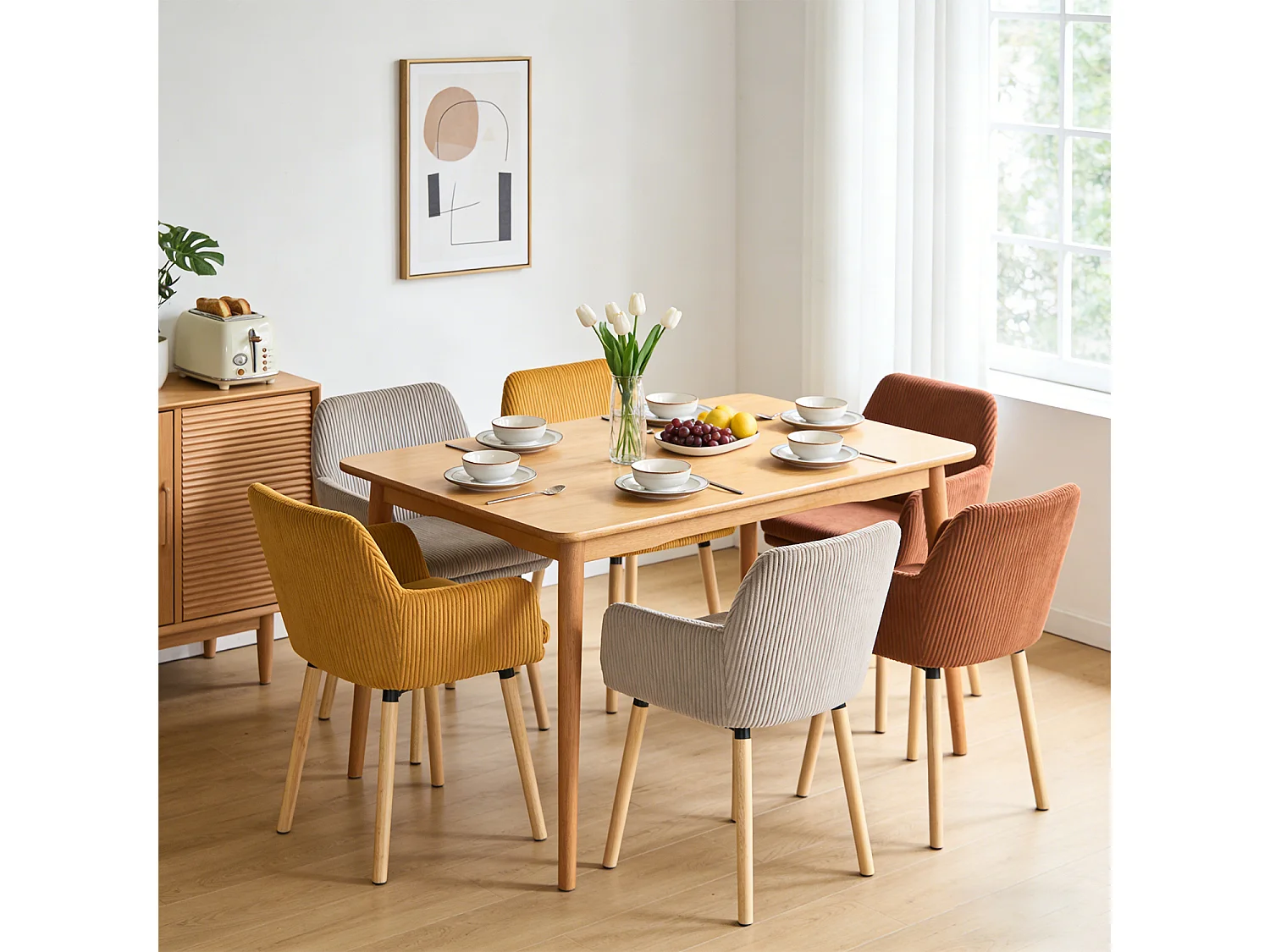 Lot de 6 chaises de salle à manger velours côtelé scandinave, ELIA
