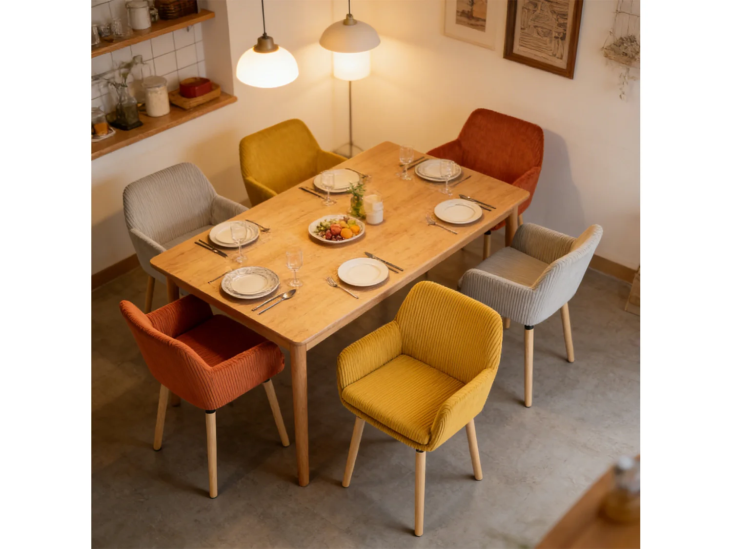 Lot de 6 chaises de salle à manger velours côtelé scandinave, ELIA