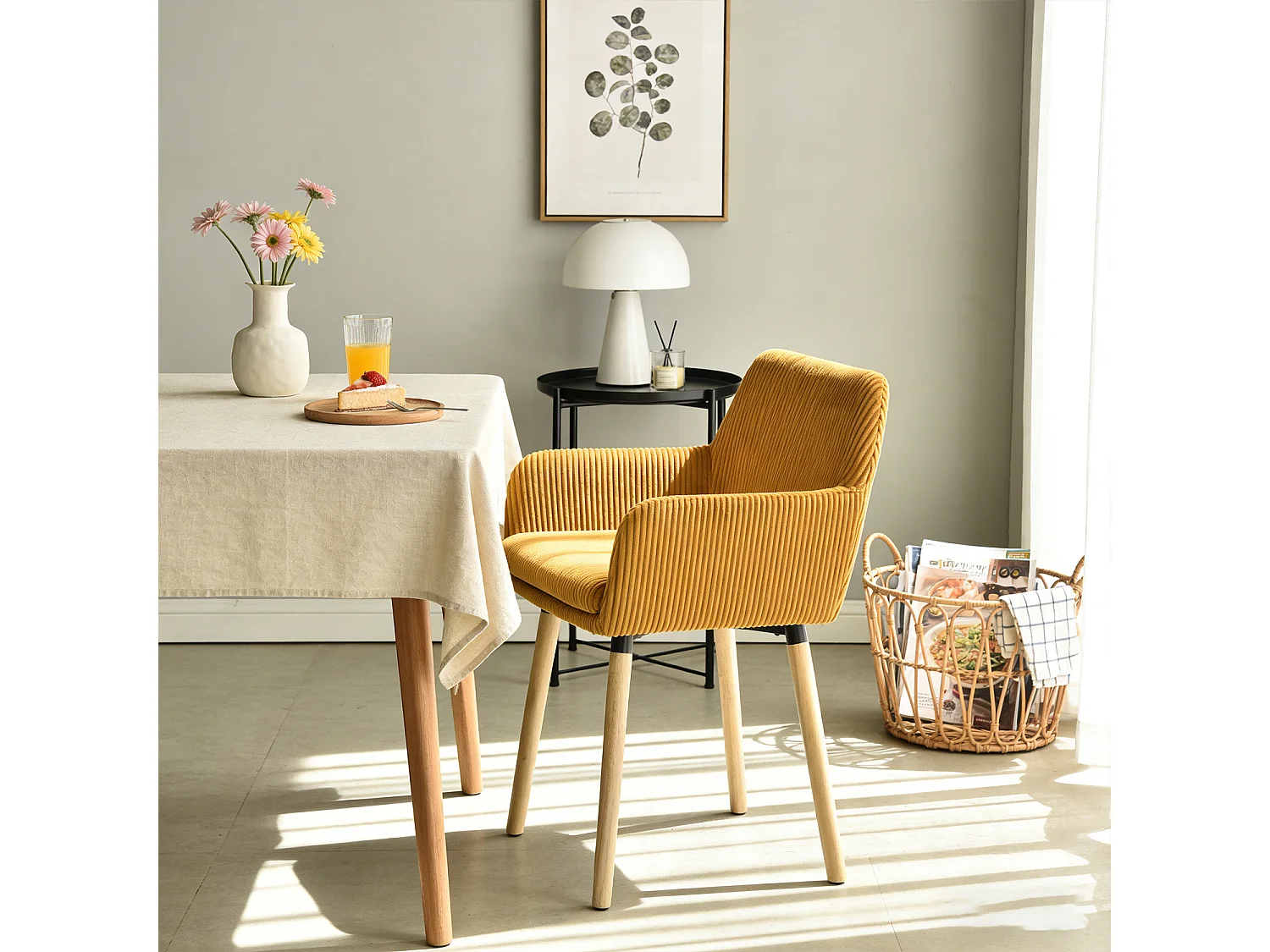 Lot de 6 chaises de salle à manger velours côtelé scandinave, ELIA