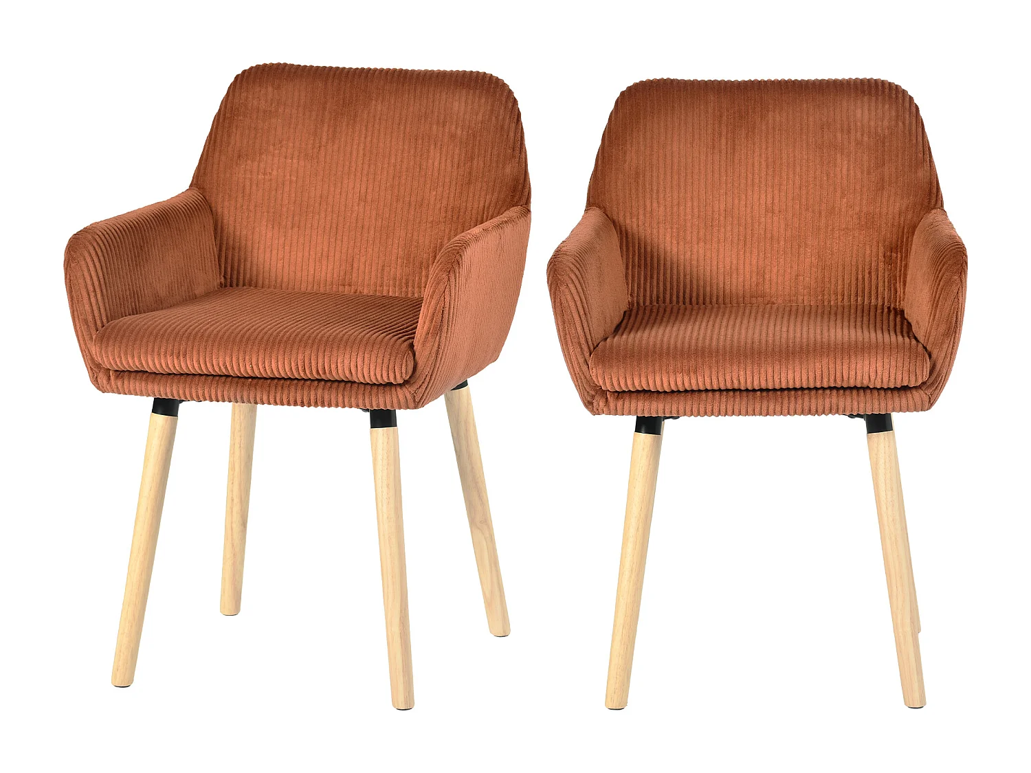 Lot de 2 chaises de salle à manger velours côtelé scandinave, ELIA