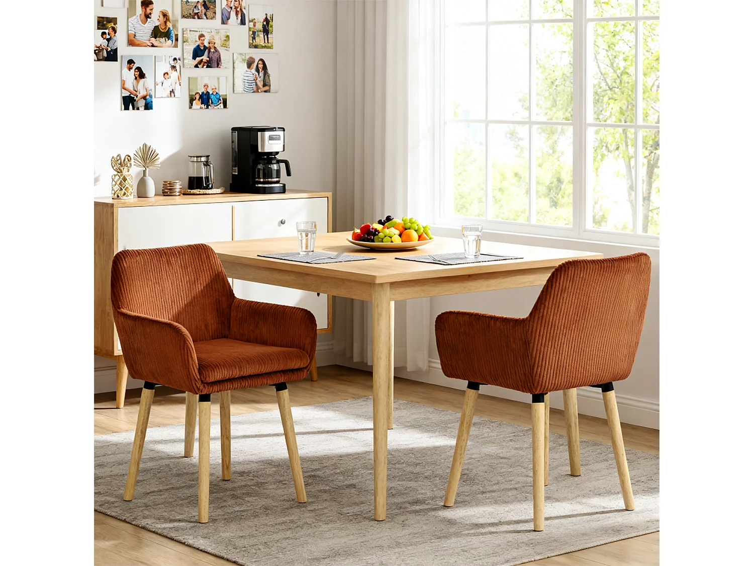 Lot de 2 chaises de salle à manger velours côtelé scandinave, ELIA
