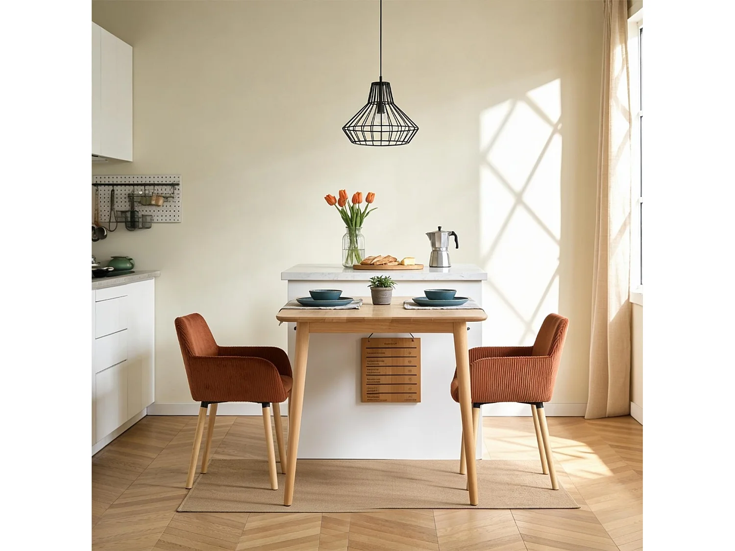 Lot de 2 chaises de salle à manger velours côtelé scandinave, ELIA