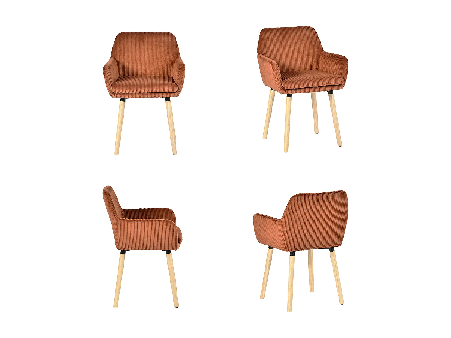 Lot de 2 chaises de salle à manger velours côtelé scandinave, ELIA