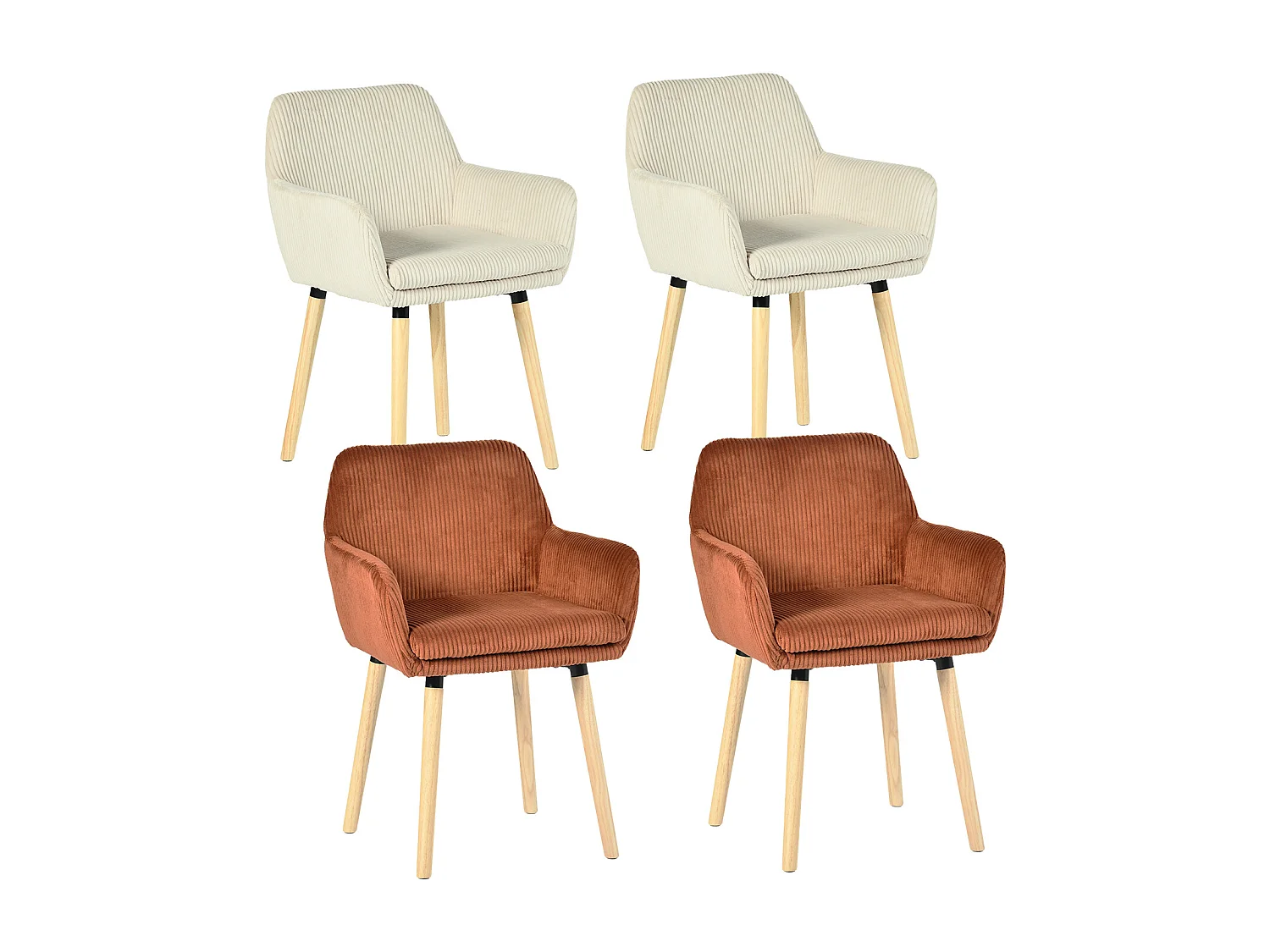 Lot de 4 chaises de salle à manger velours côtelé scandinave, ELIA