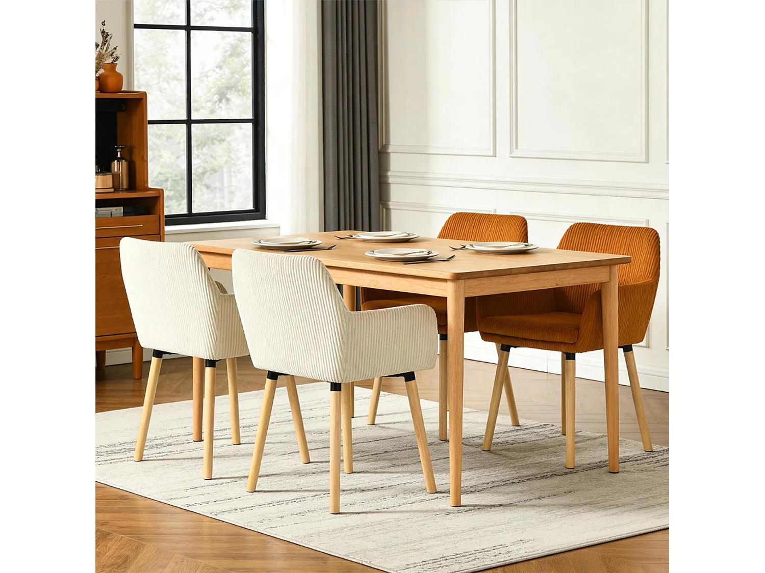 Lot de 4 chaises de salle à manger velours côtelé scandinave, ELIA