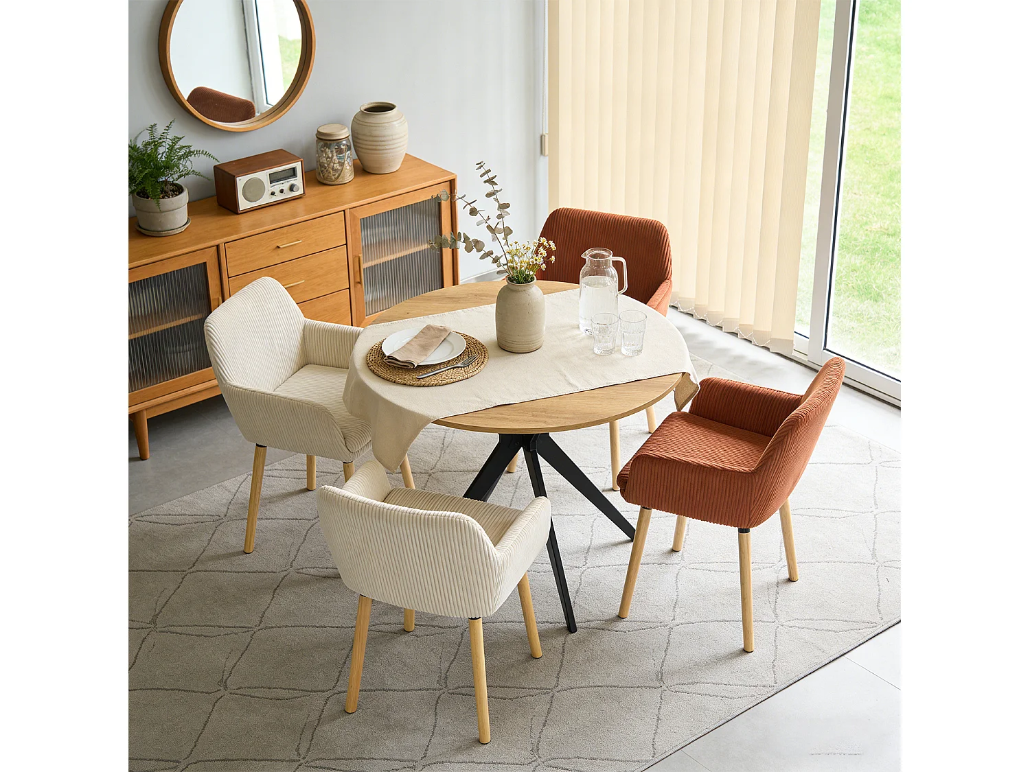 Lot de 4 chaises de salle à manger velours côtelé scandinave, ELIA