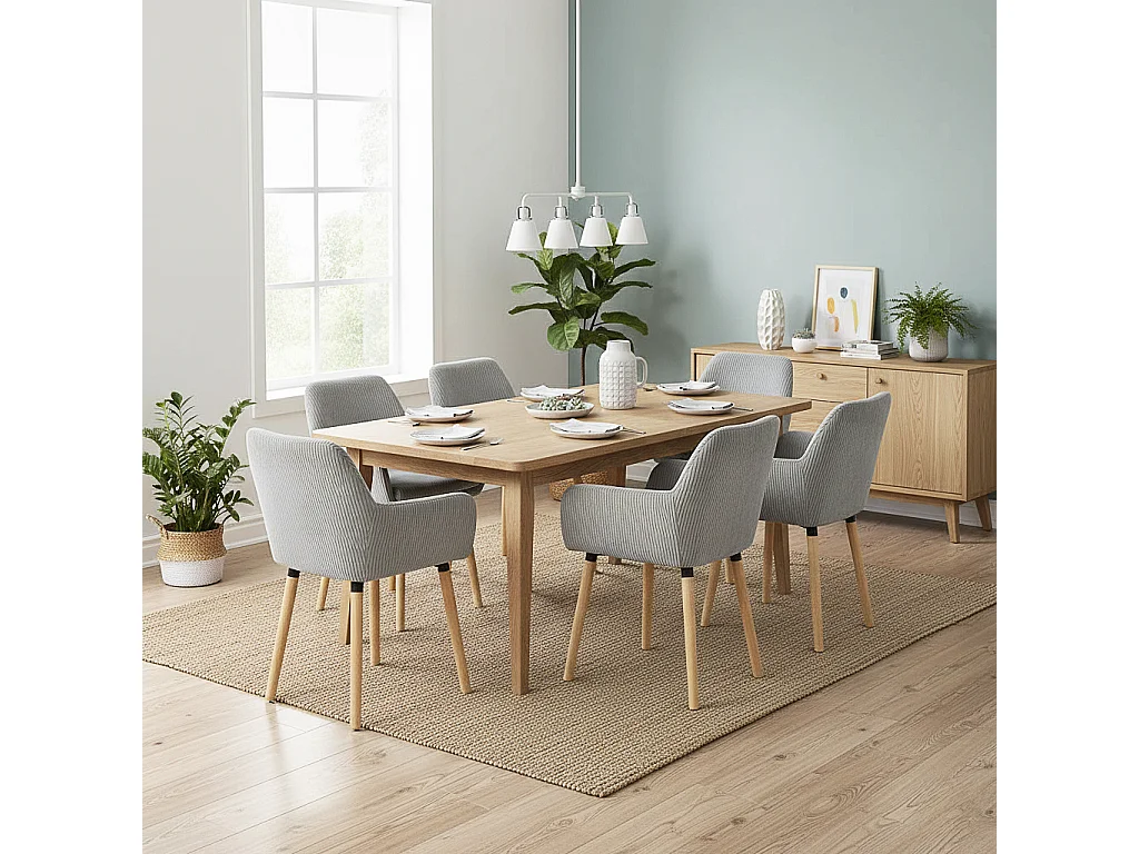 Lot de 6 chaises de salle à manger velours côtelé scandinave, ELIA
