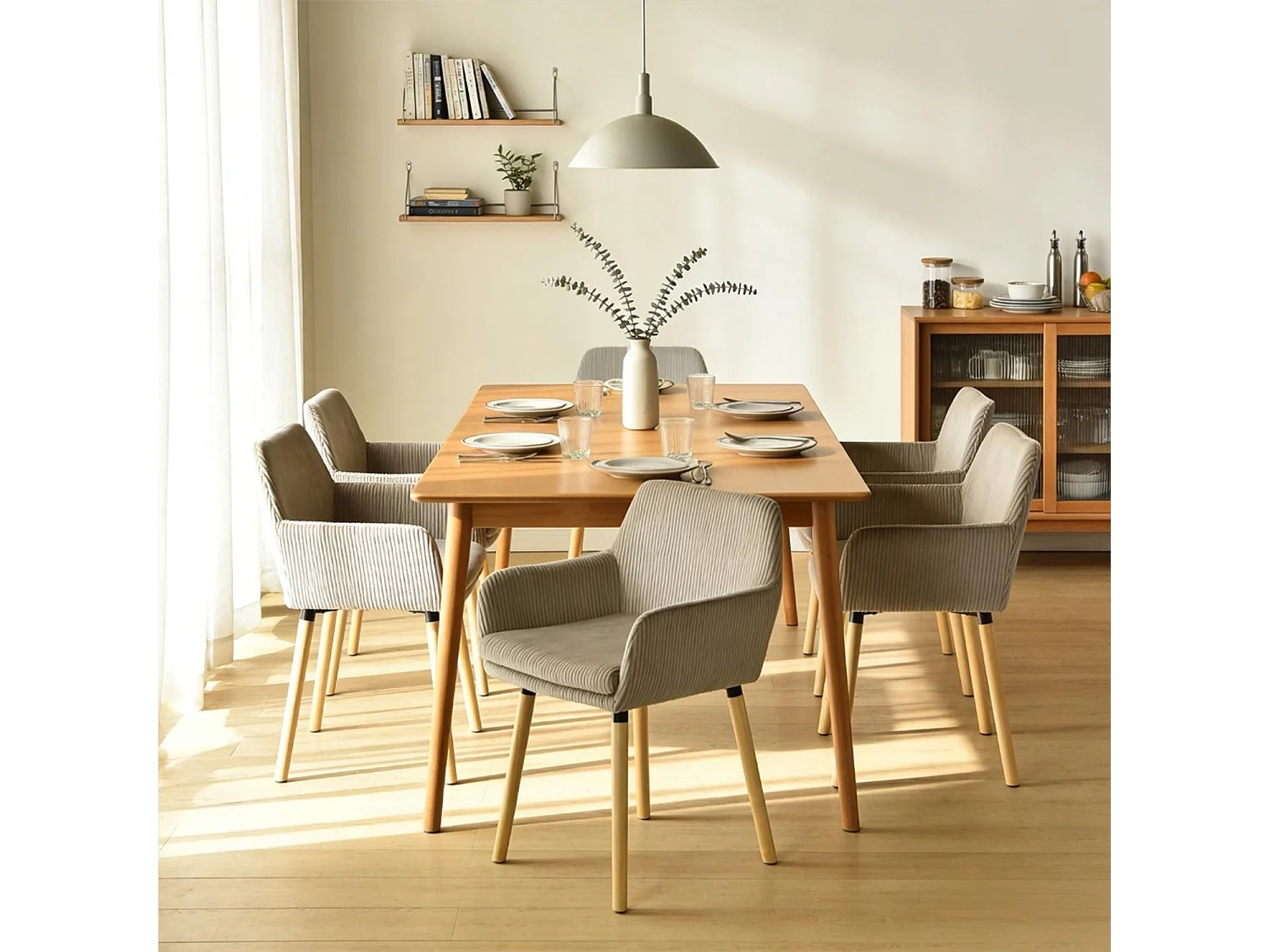 Lot de 6 chaises de salle à manger velours côtelé scandinave, ELIA