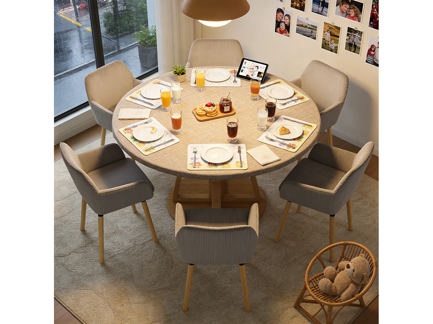 Lot de 6 chaises de salle à manger velours côtelé scandinave, ELIA