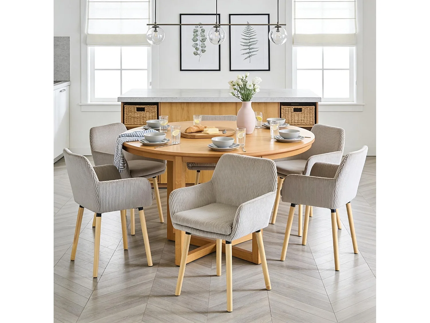 Lot de 6 chaises de salle à manger velours côtelé scandinave, ELIA