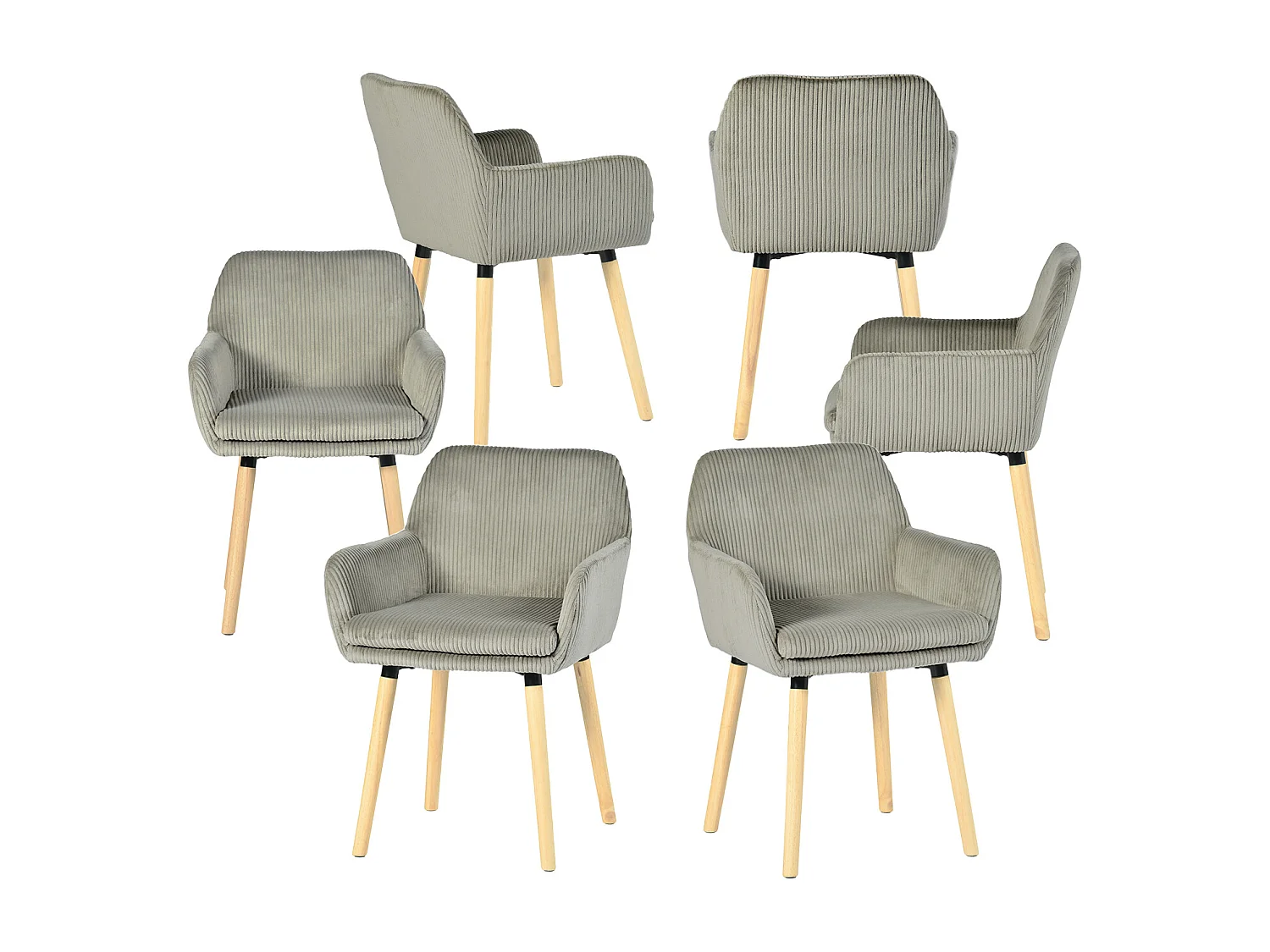 Lot de 6 chaises de salle à manger velours côtelé scandinave, ELIA