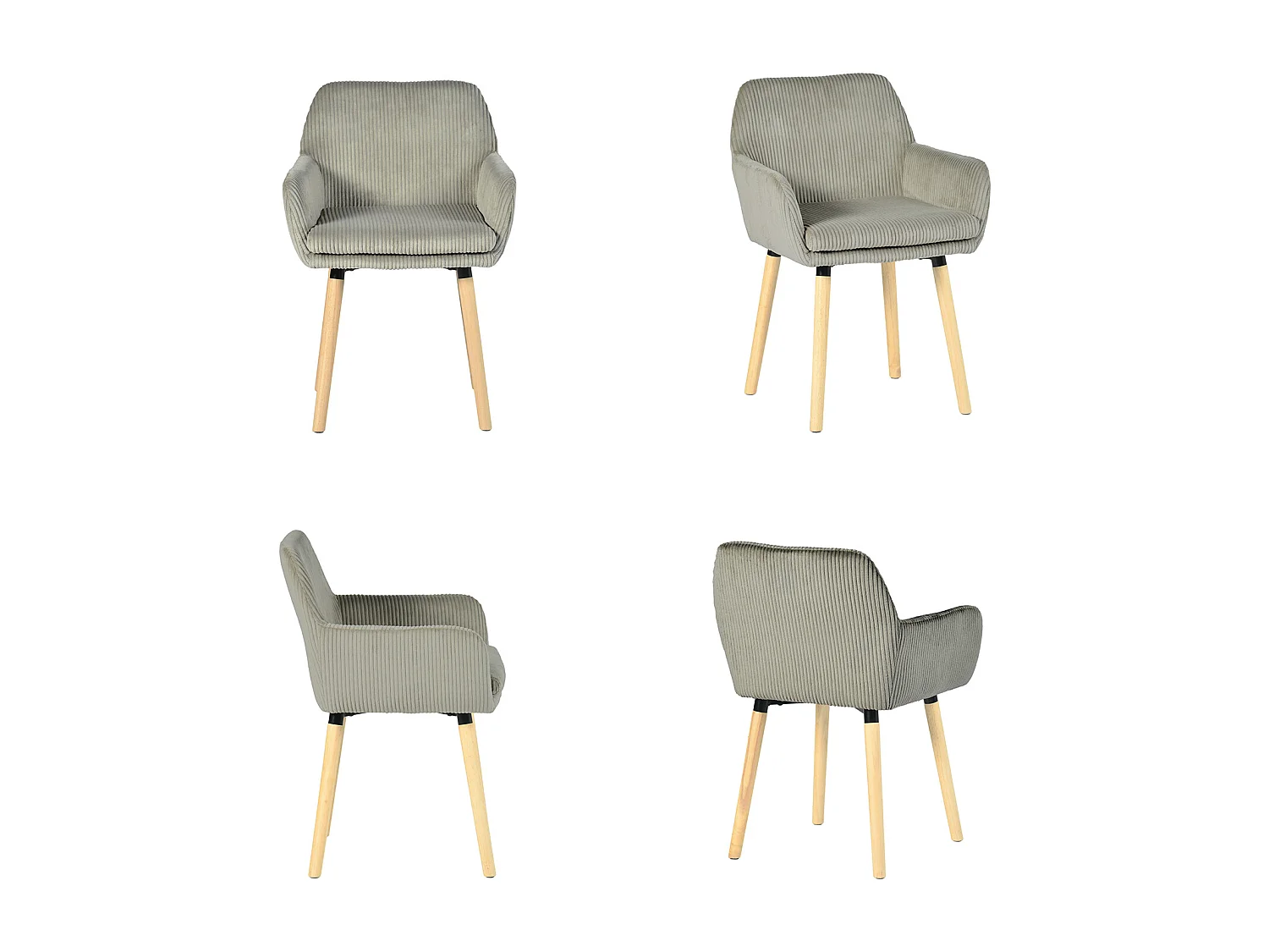 Lot de 6 chaises de salle à manger velours côtelé scandinave, ELIA