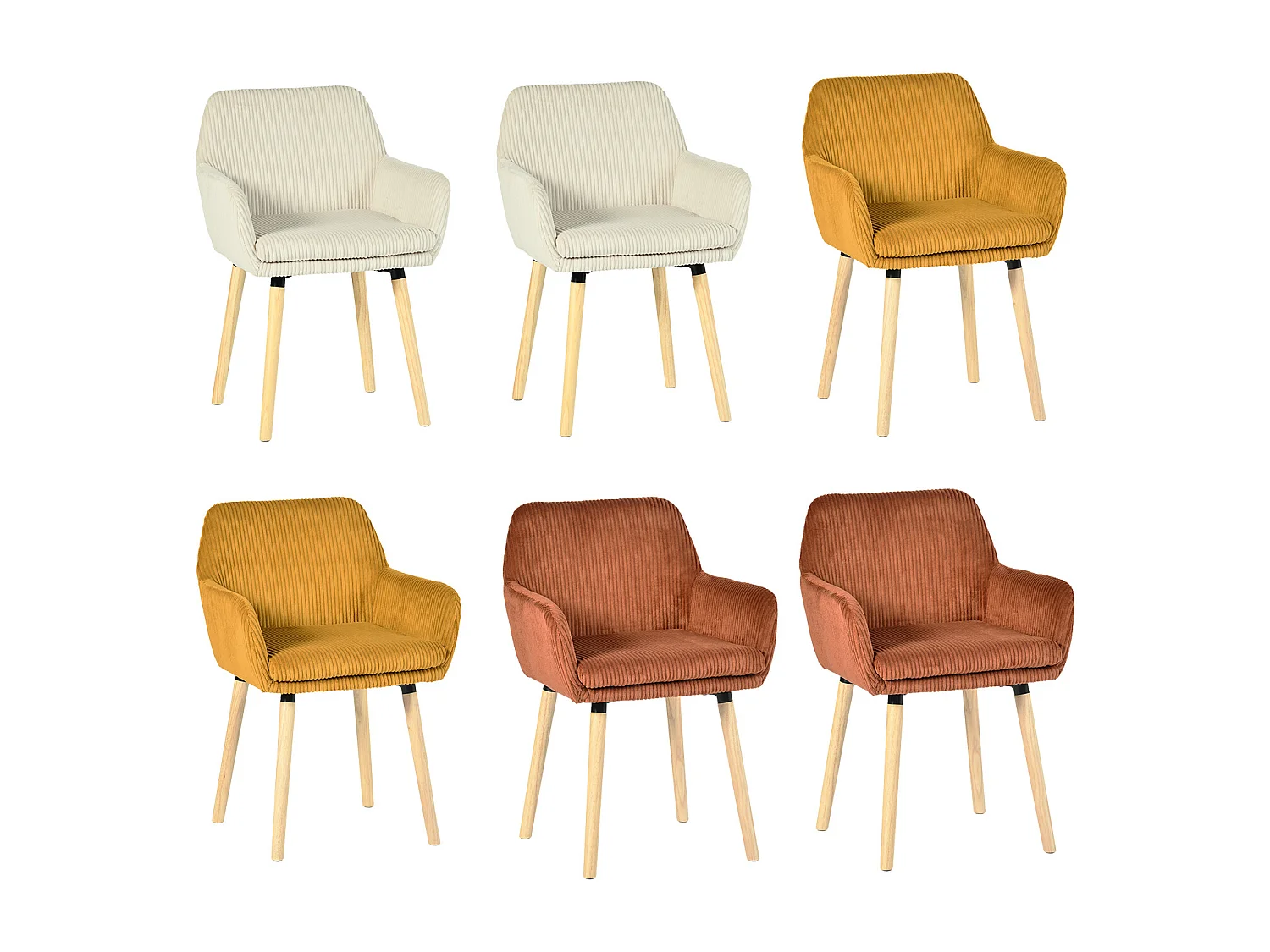 Lot de 6 chaises de salle à manger velours côtelé scandinave, ELIA