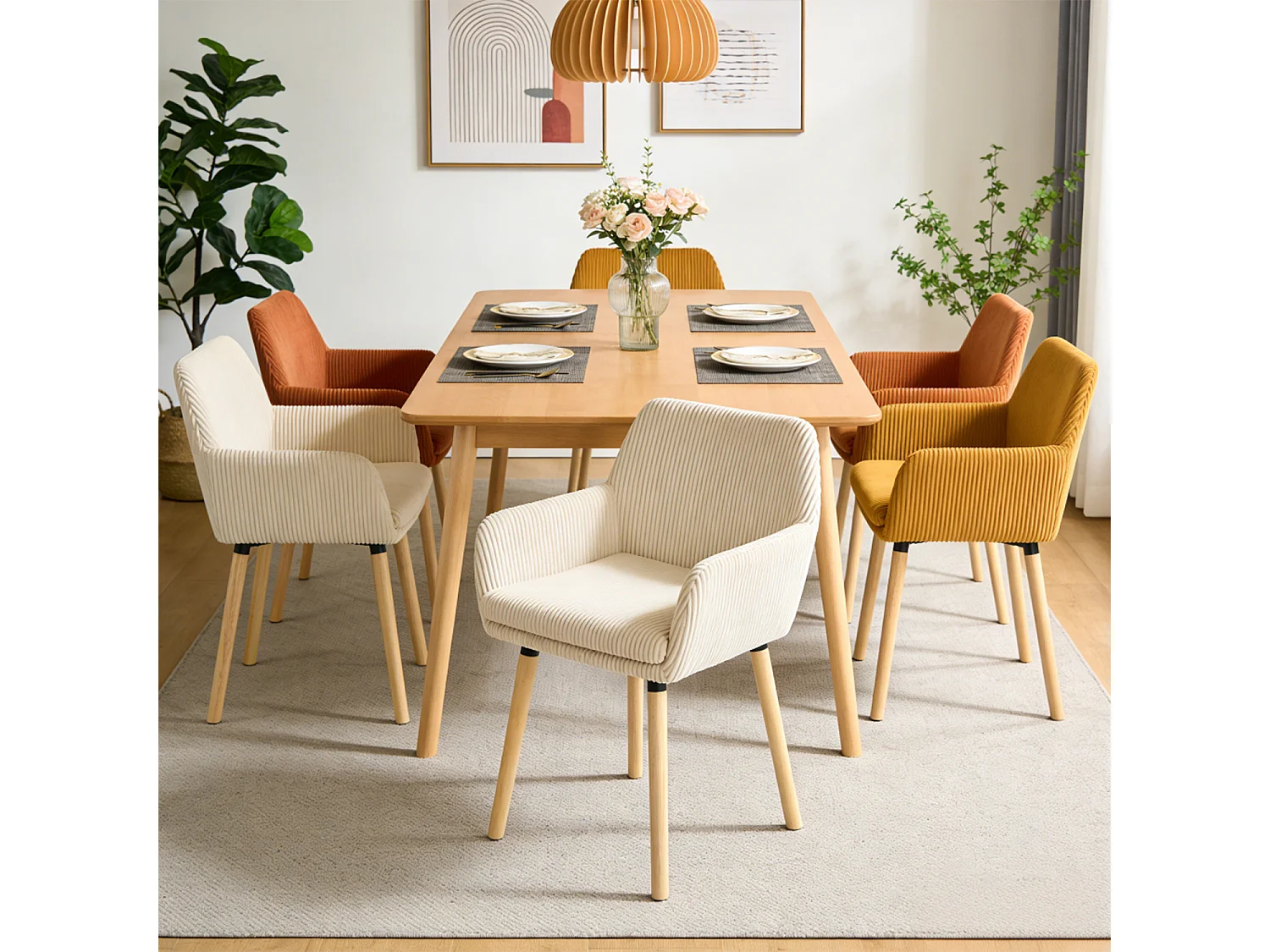 Lot de 6 chaises de salle à manger velours côtelé scandinave, ELIA