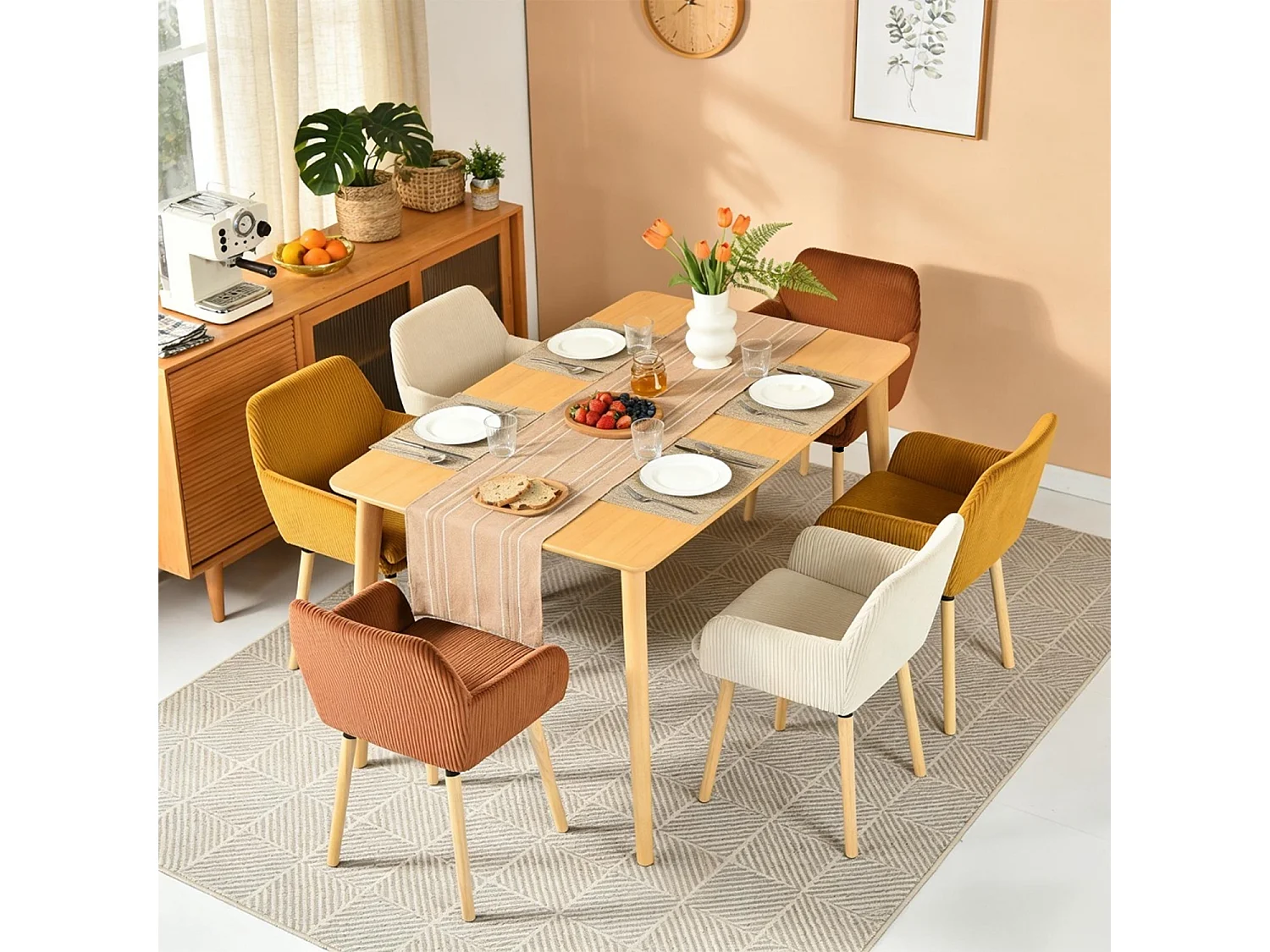 Lot de 6 chaises de salle à manger velours côtelé scandinave, ELIA