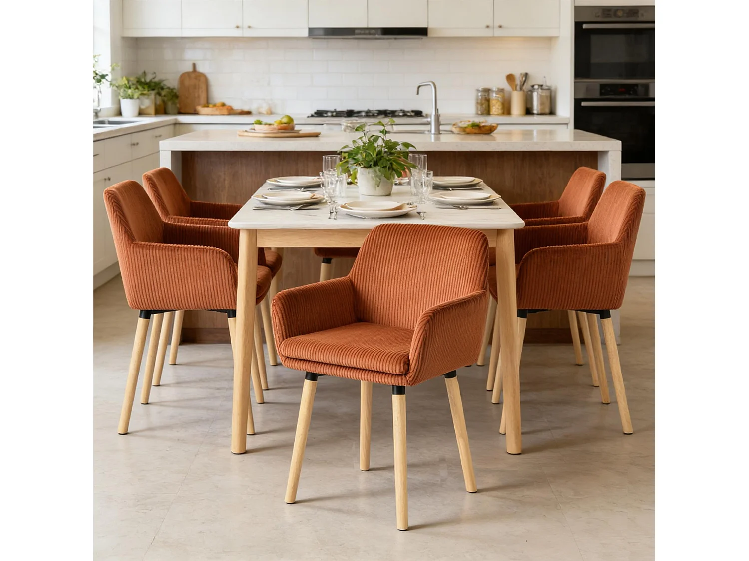 Lot de 6 chaises de salle à manger velours côtelé scandinave, ELIA