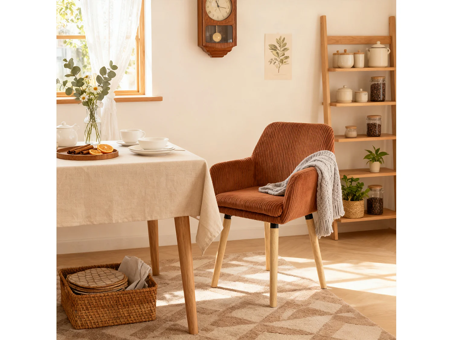 Lot de 6 chaises de salle à manger velours côtelé scandinave, ELIA