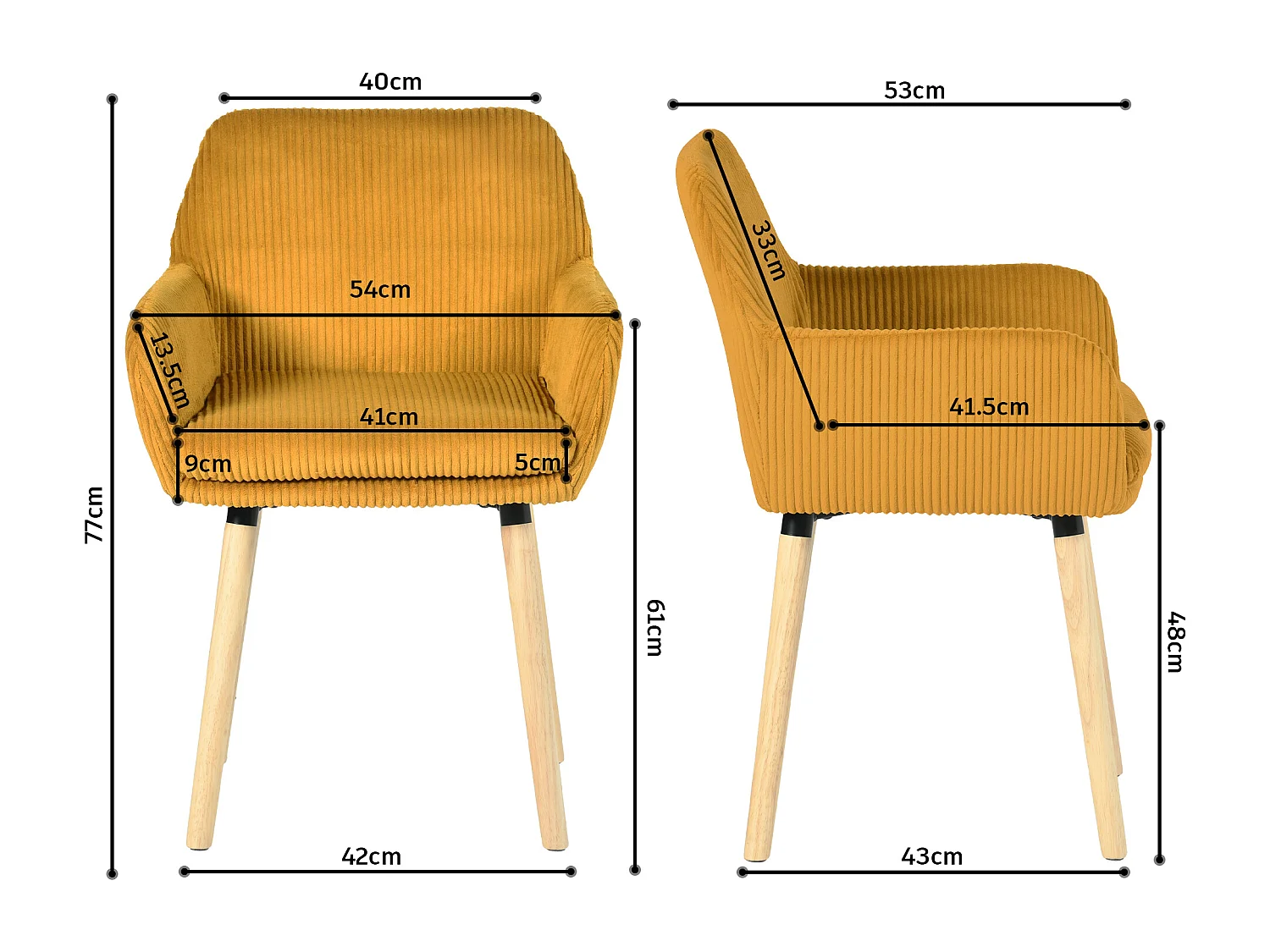 Lot de 6 chaises de salle à manger velours côtelé scandinave, ELIA